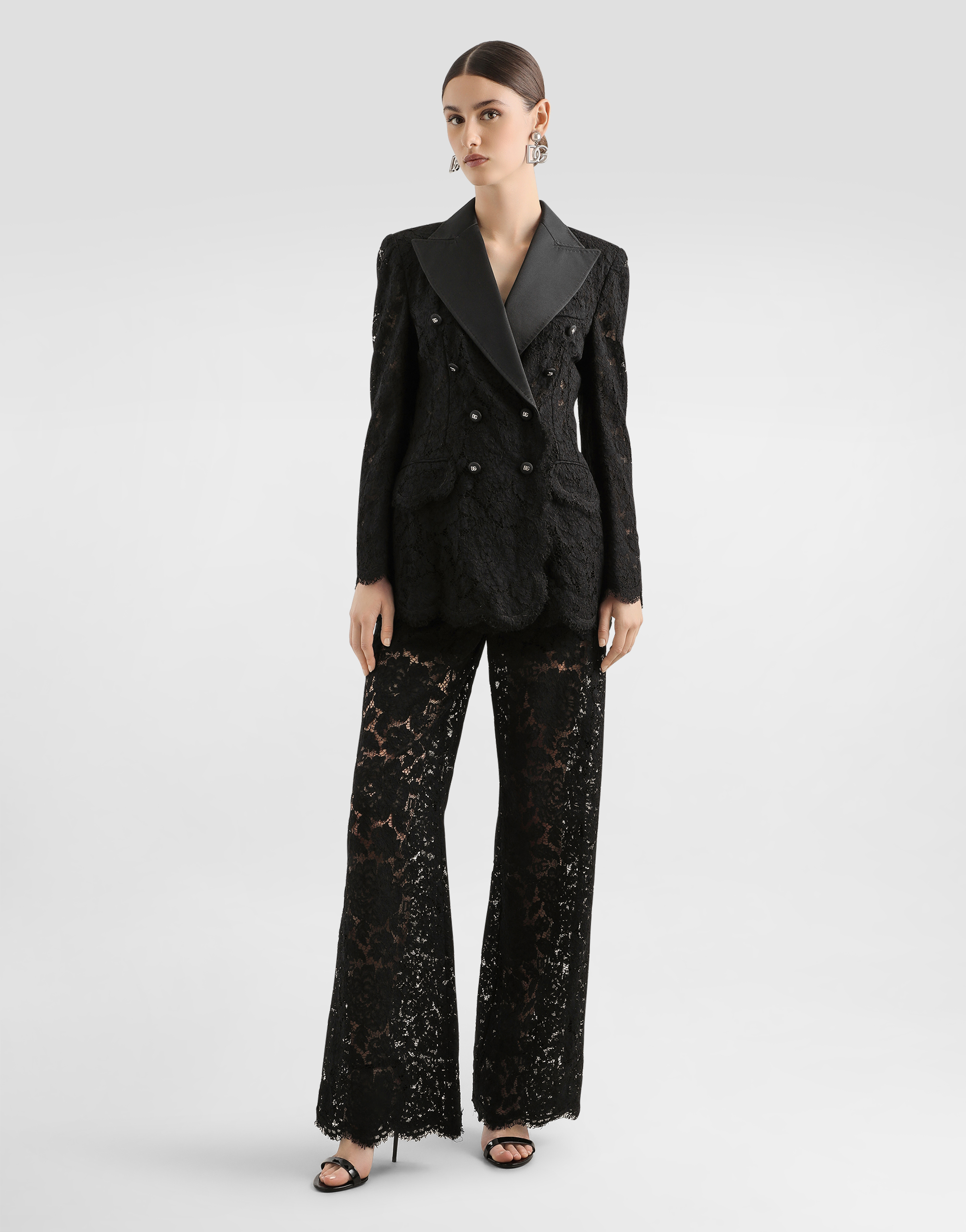 Dolce & Gabbana Branded Stretch Lace Turlington Blazer In Black