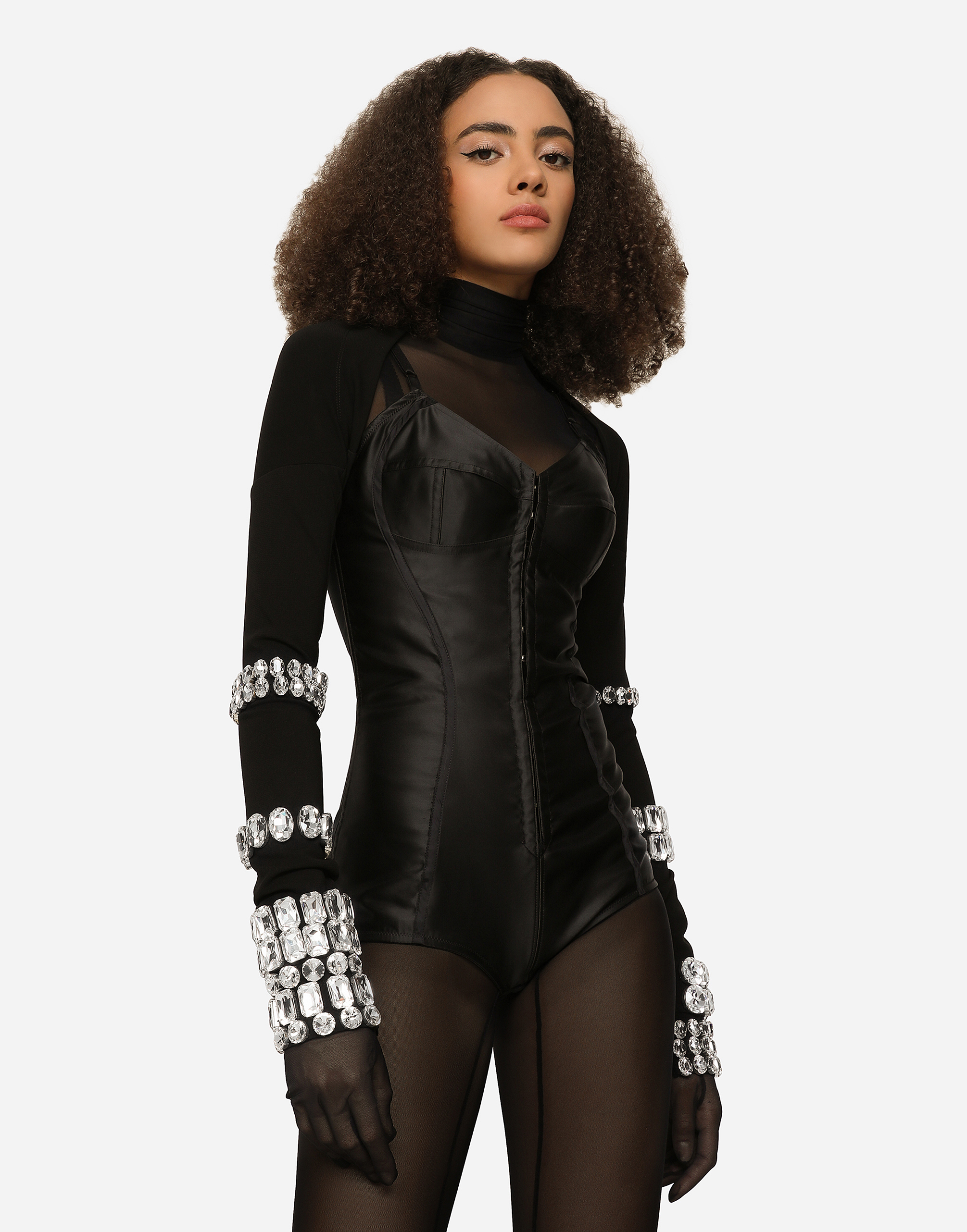 DOLCE & GABBANA KIM DOLCE&GABBANA JERSEY MILANO RIB SHRUG WITH RHINESTONE EMBELLISHMENT