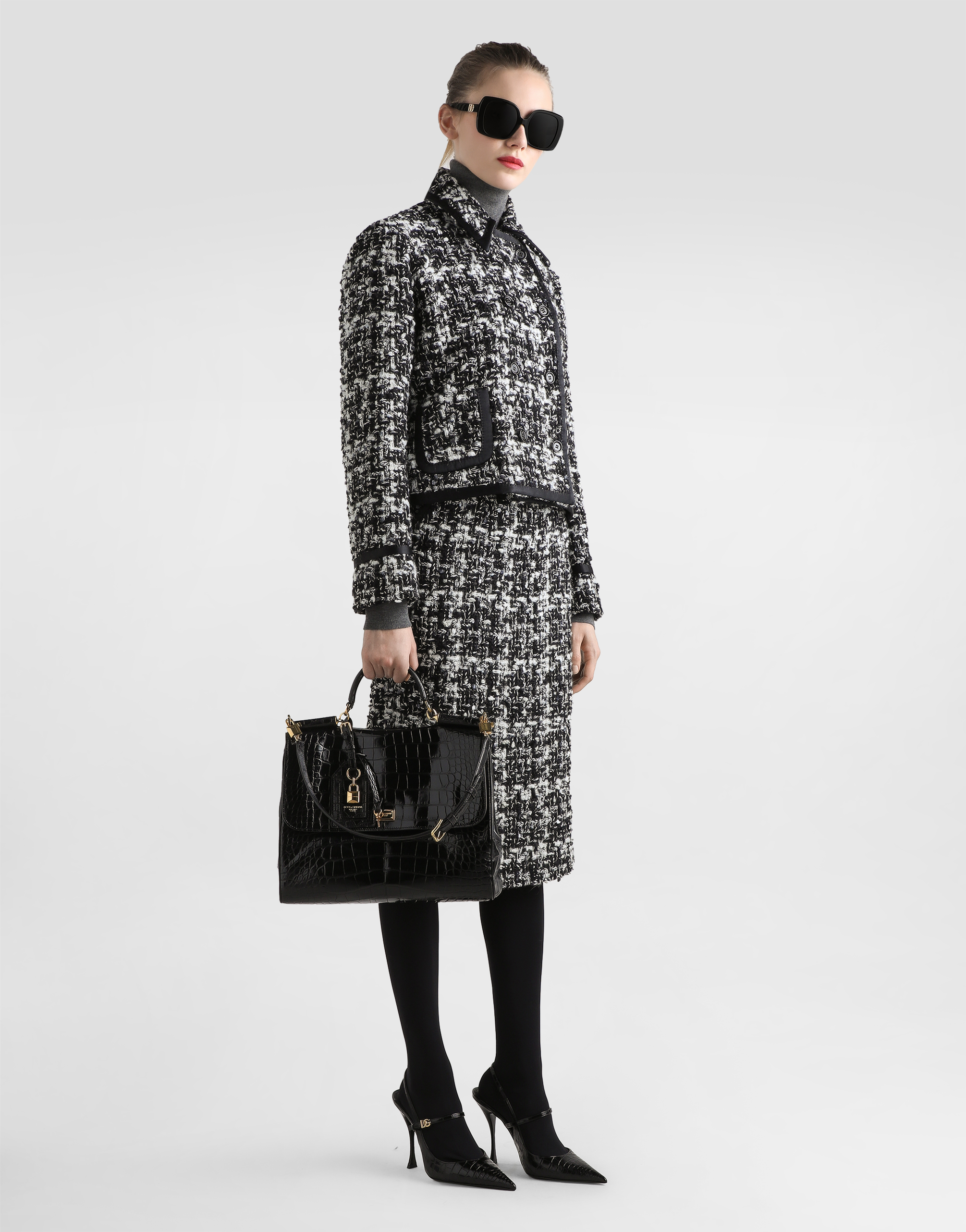 Wool blend check skirt