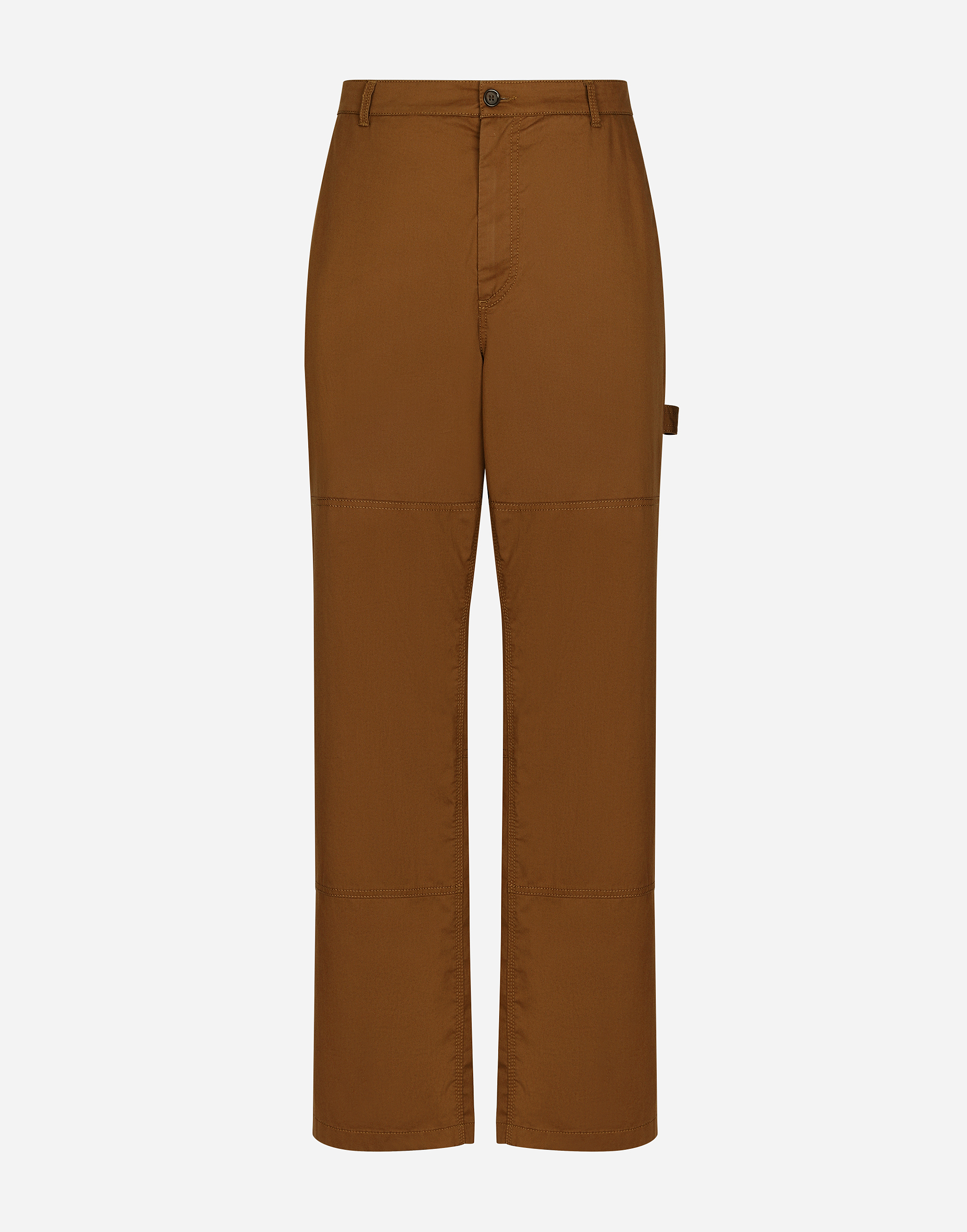 Dolce & Gabbana Stretch Cotton Worker Pants With Brand Plate In Brown