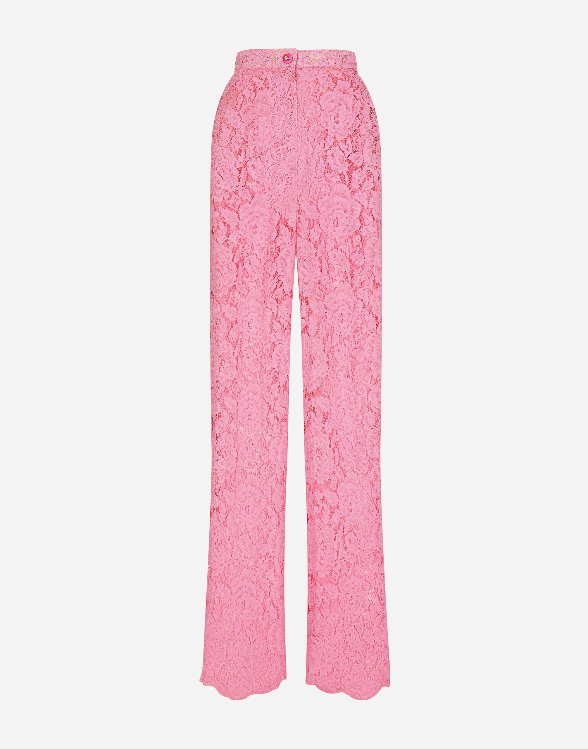 Flared branded stretch lace pants in Pink for Women