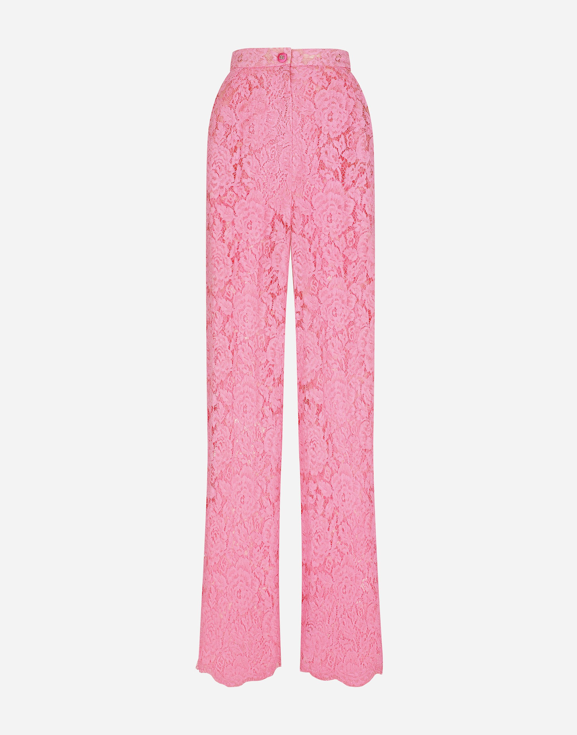 Dolce & Gabbana Flared Branded Stretch Lace Pants - Woman Pants And Shorts Pink Lace