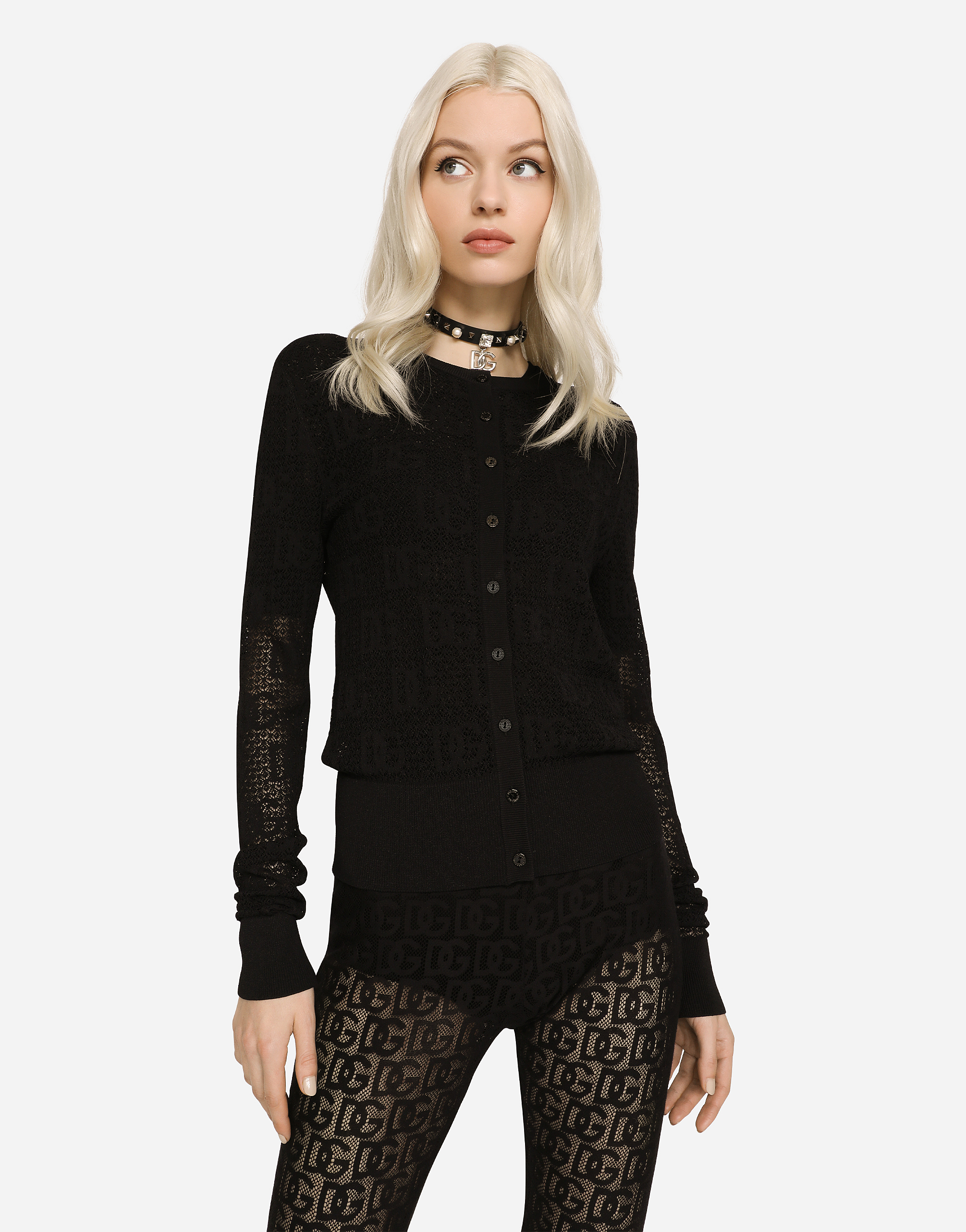 Dolce & Gabbana Viscose Cardigan With All-over Dg Logo In Black