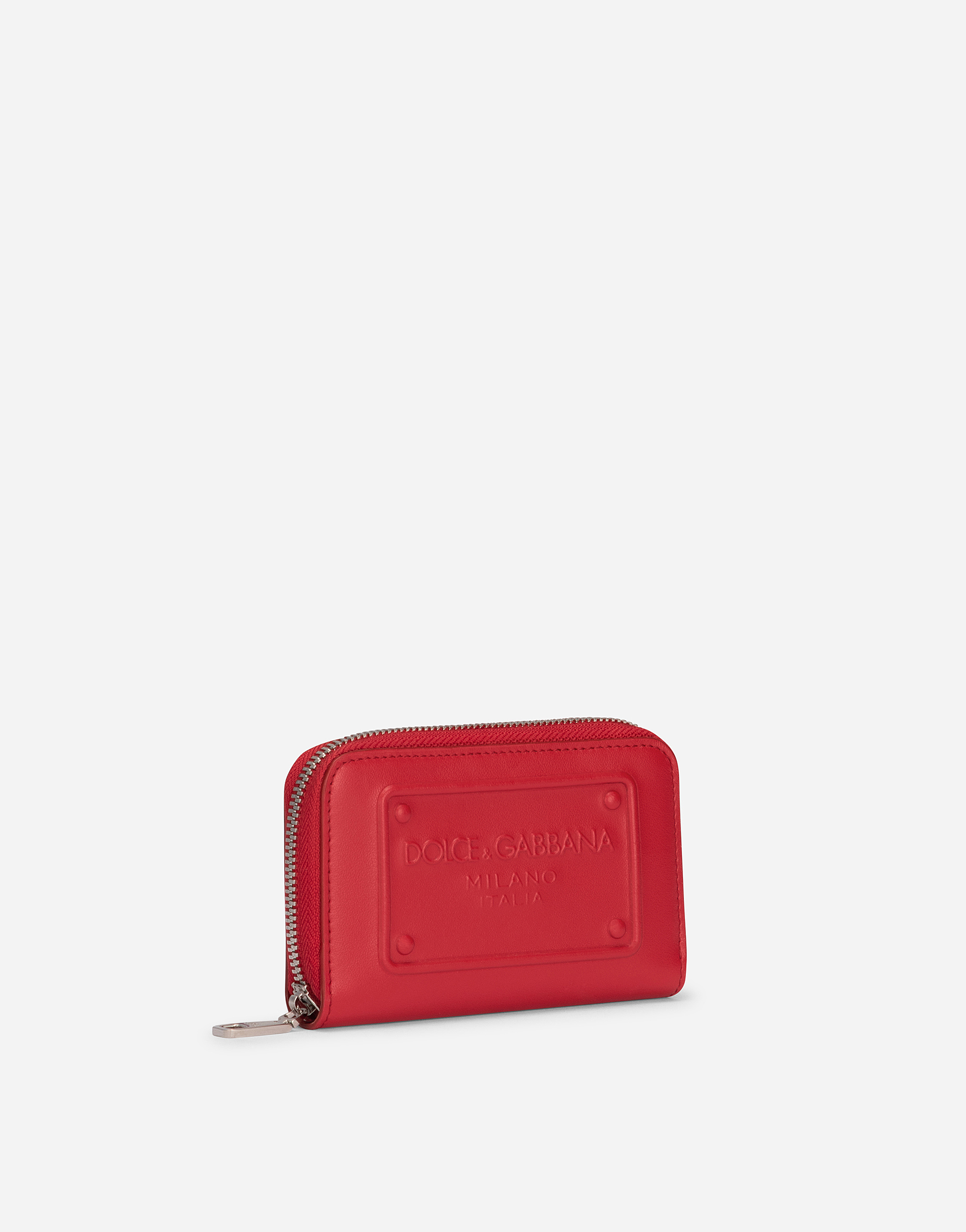Shop Dolce & Gabbana Small Zip-around Wallet In Calfskin With Raised Logo In Red