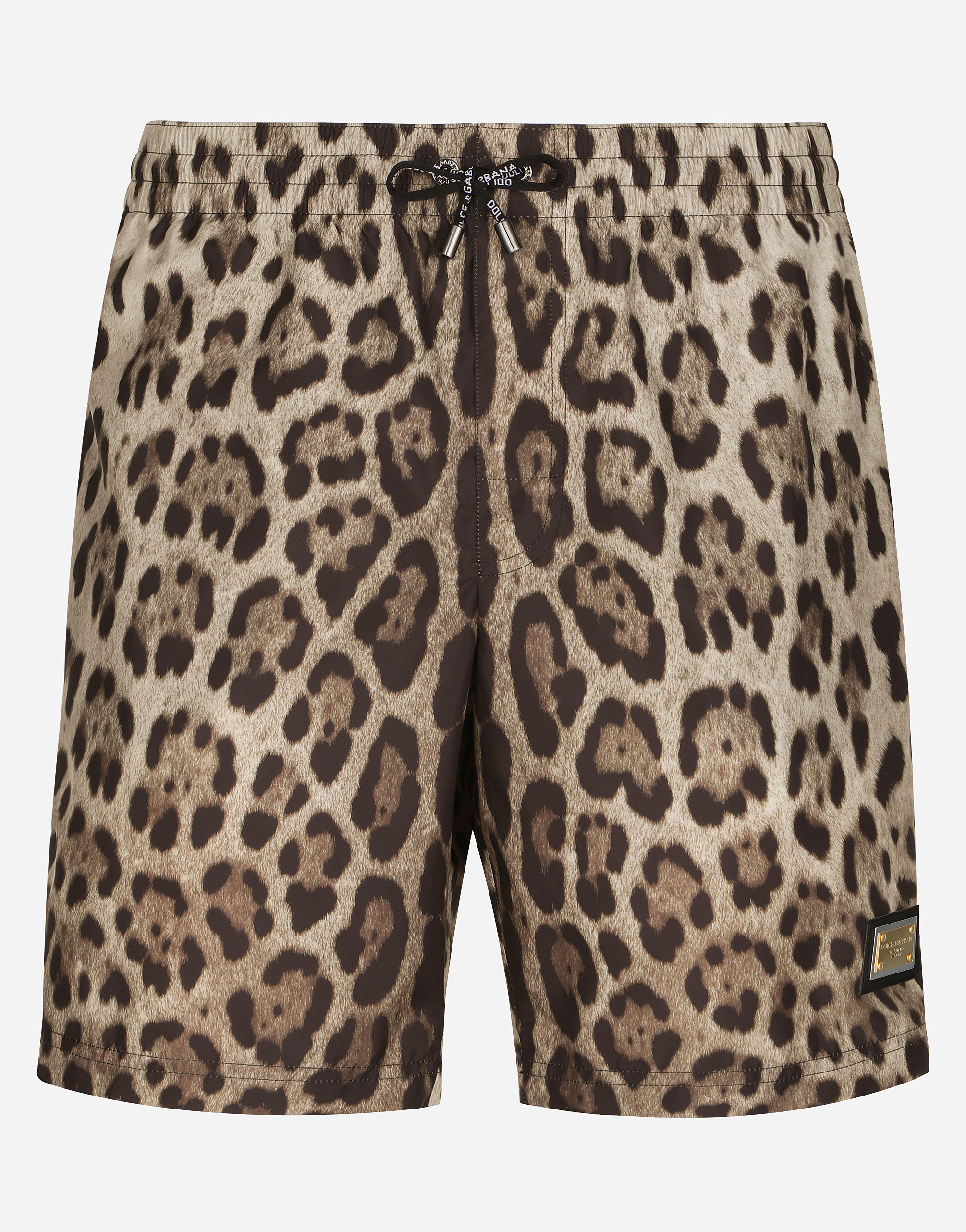 DOLCE & GABBANA MID-LENGTH SWIM TRUNKS WITH LEOPARD PRINT
