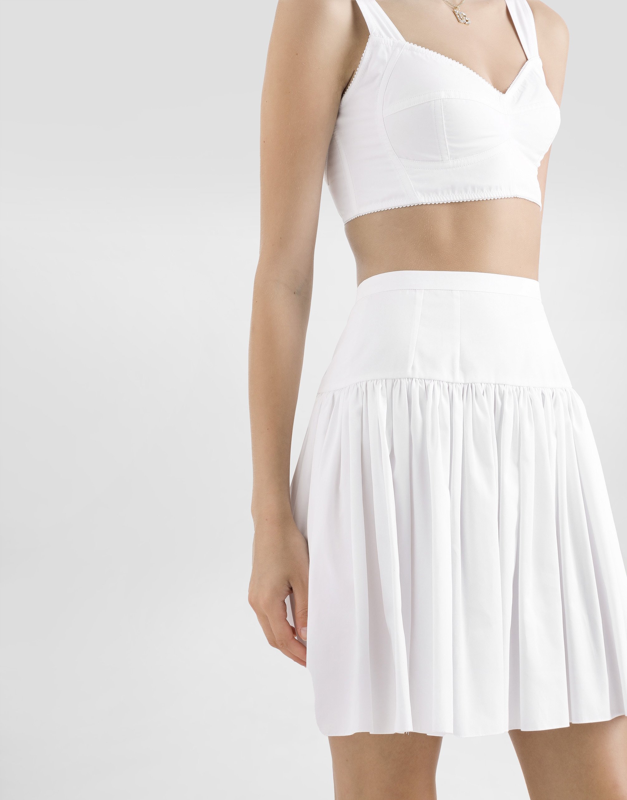 Dolce & Gabbana Pleated Cotton Poplin Miniskirt In White