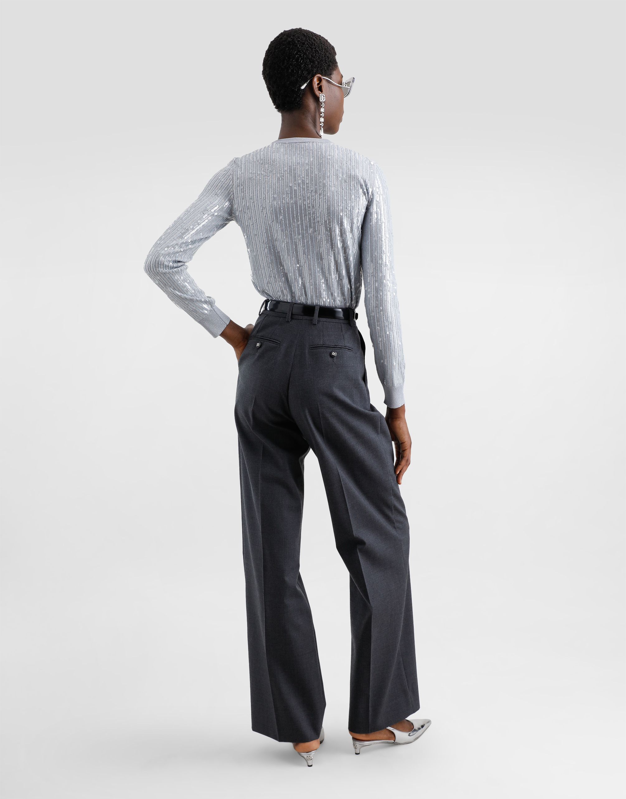 Dolce & Gabbana Crew-neck Sweater With Sequin Embellishment In Grey