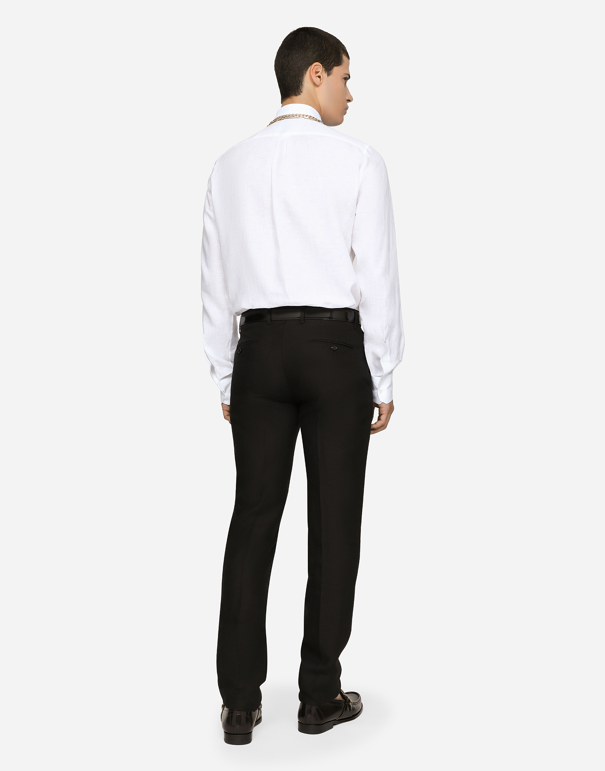 DOLCE & GABBANA LINEN MARTINI-FIT SHIRT WITH DG EMBROIDERY