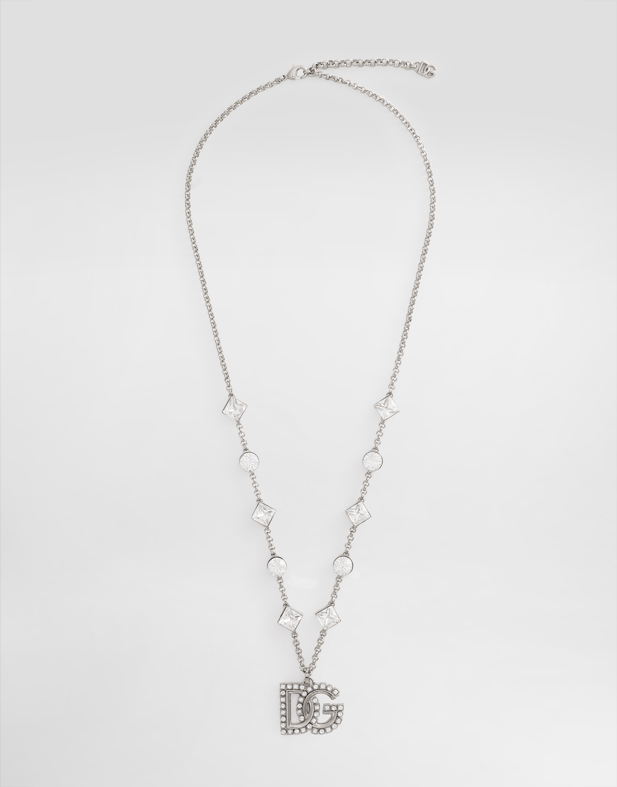 Dolce & Gabbana Fine Link Necklace With Rhinestone-detailed Dg Logo And Accents - Woman Bijoux Silver Metal Onesize
