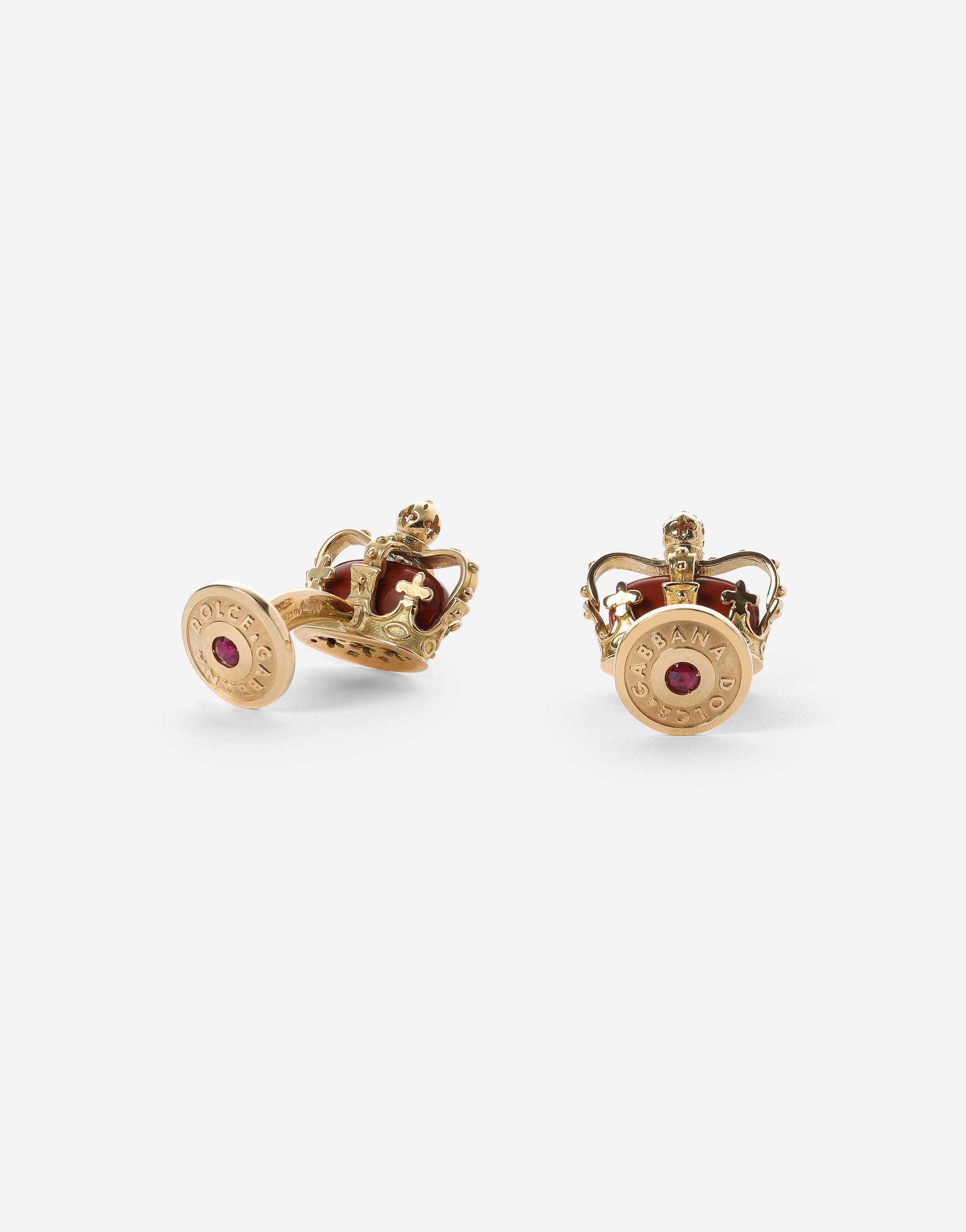 Shop Dolce & Gabbana Crown Yellow Gold Crown Cufflinks With Red Jasper