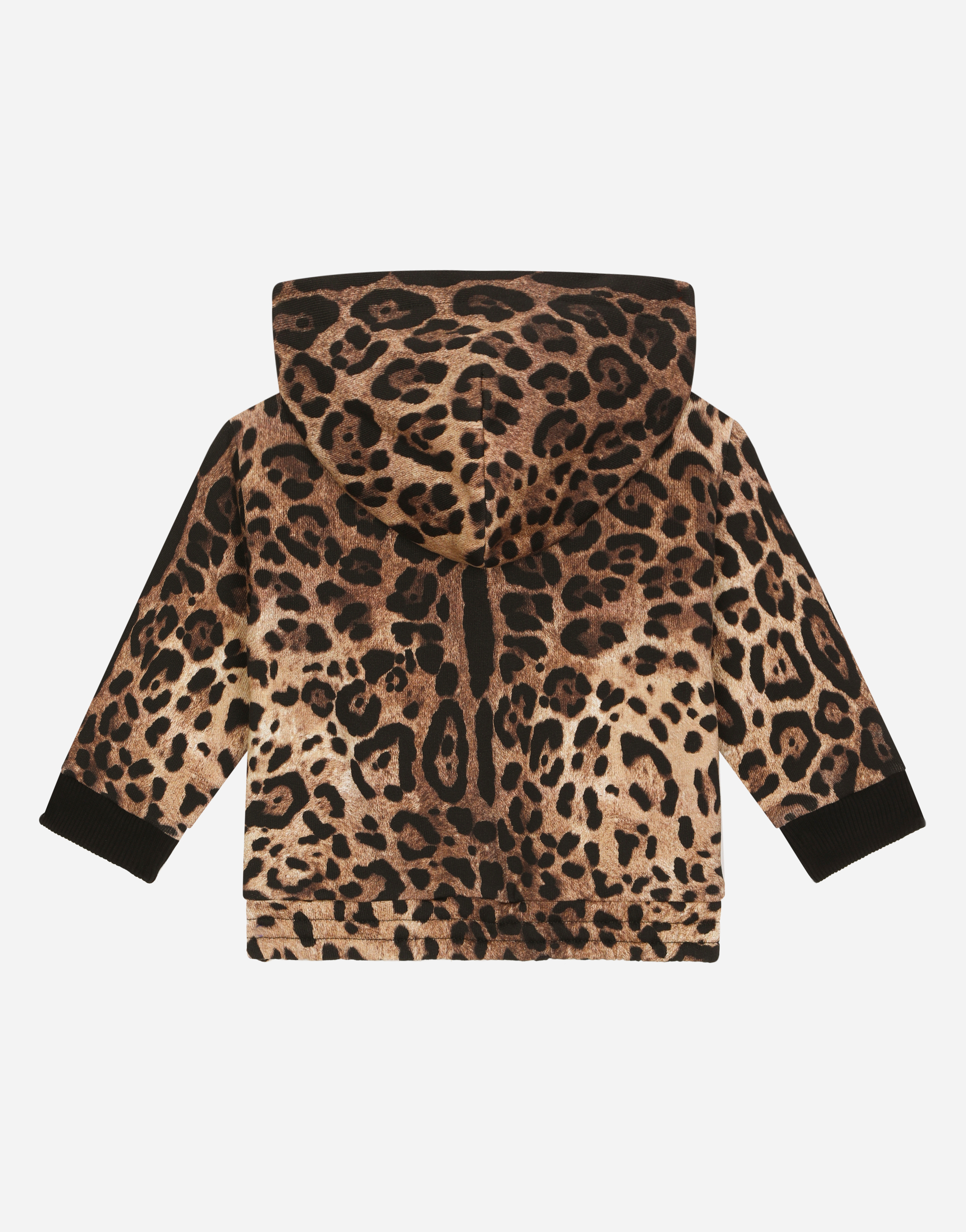 DOLCE & GABBANA ZIP-UP JERSEY HOODIE WITH LEOPARD PRINT