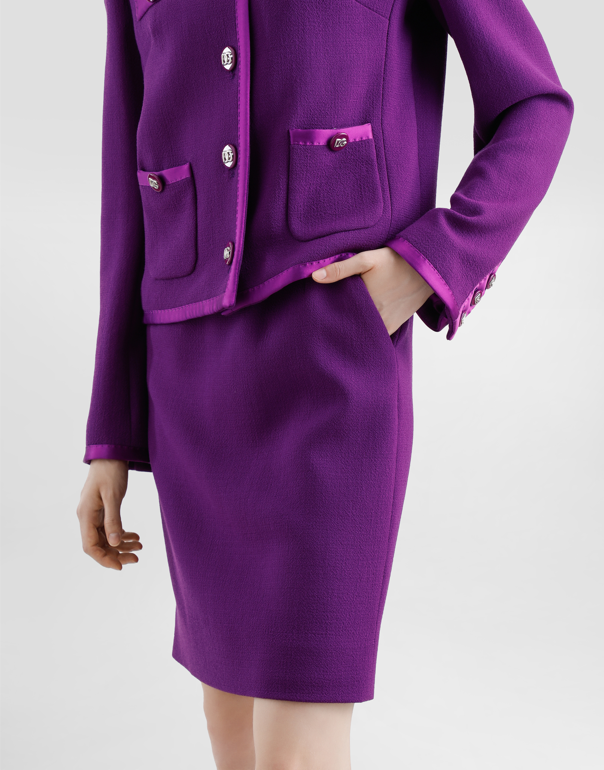 Shop Dolce & Gabbana Wool Crepe Midi Pencil Skirt In Purple