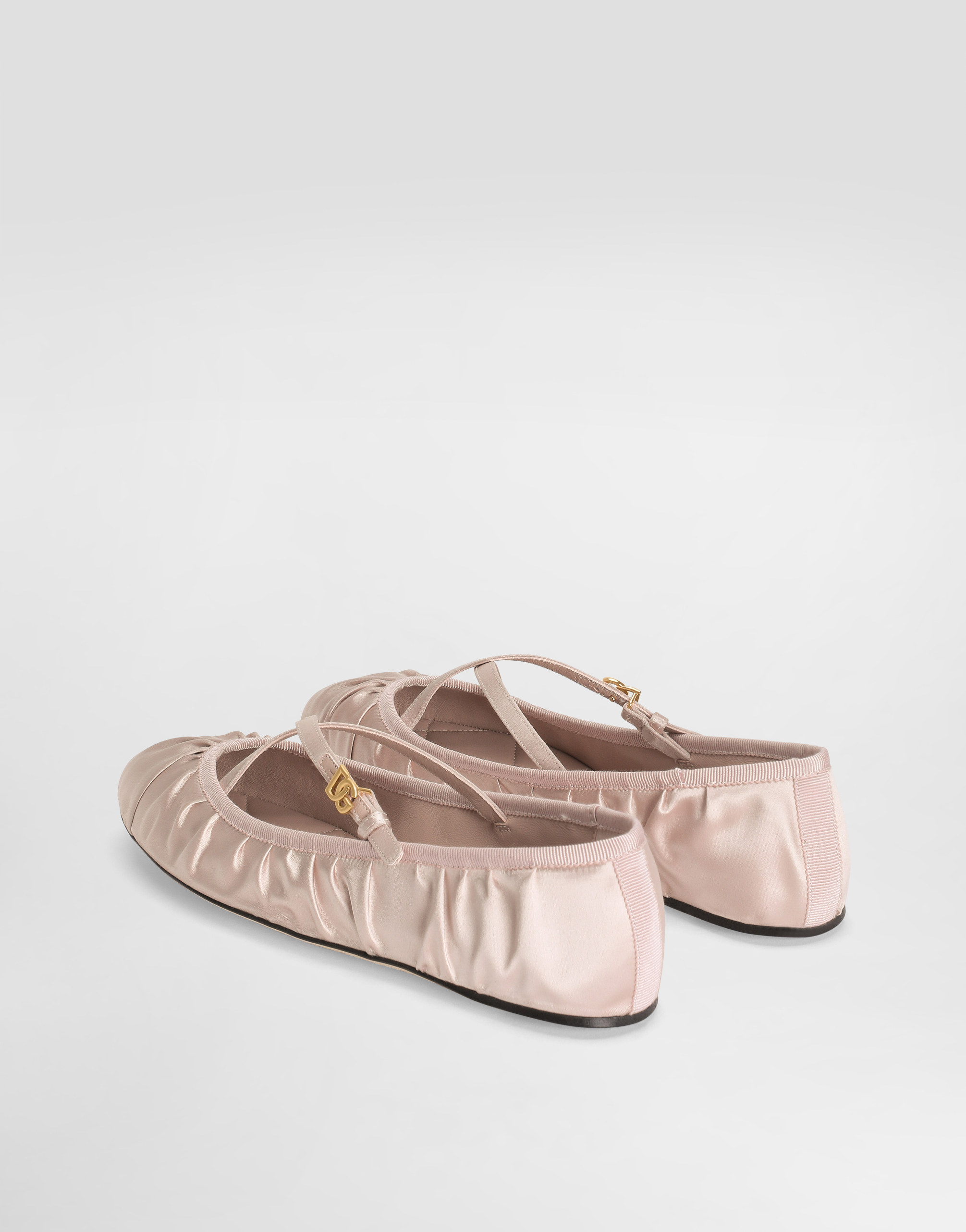 Dolce & Gabbana Pink Ballet Flats With Metallic Dg Logo Plaque In Fabric Woman In Pale Pink