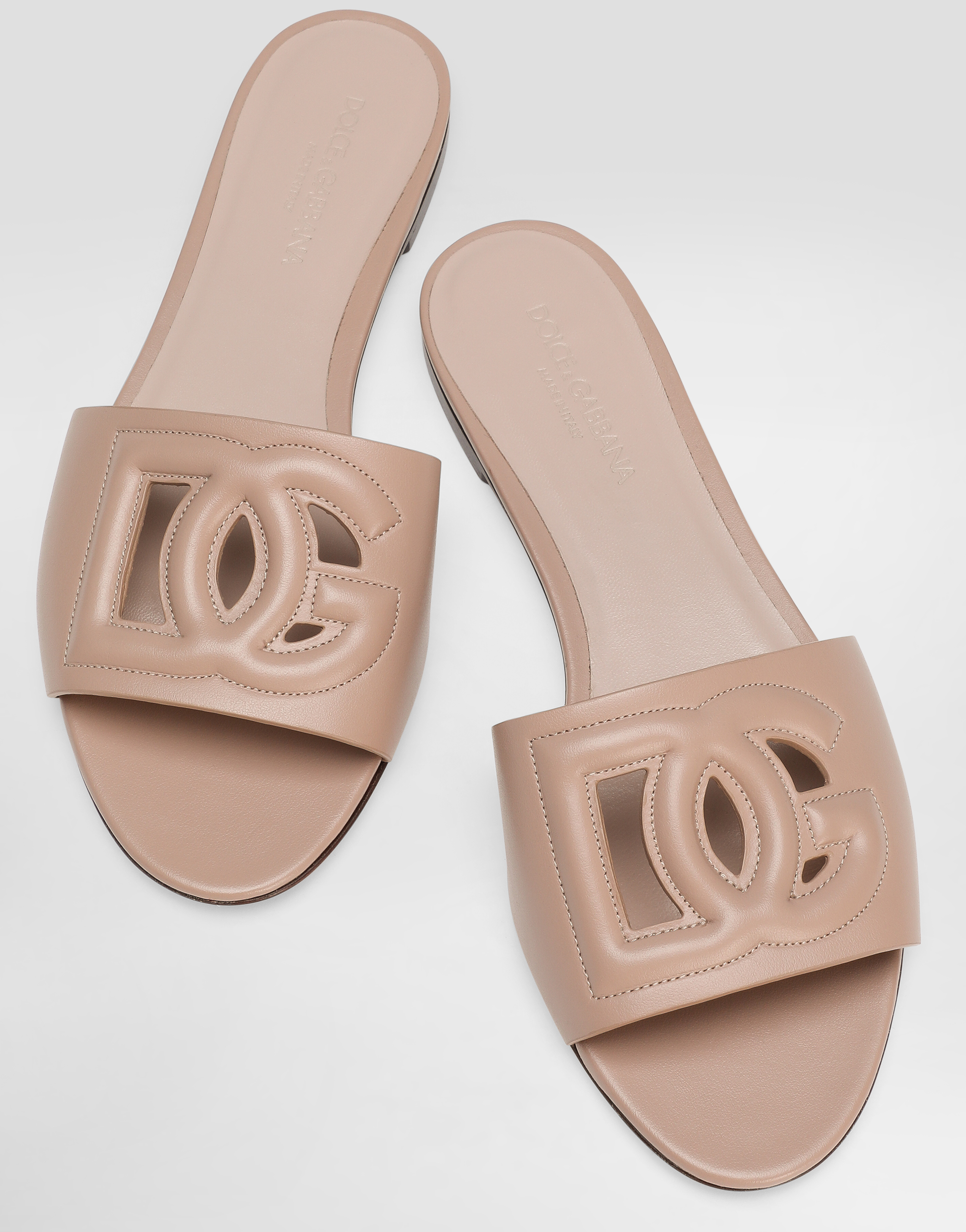 Dolce & Gabbana Women Dg Logo Leather Flat Sandals In Pale Pink