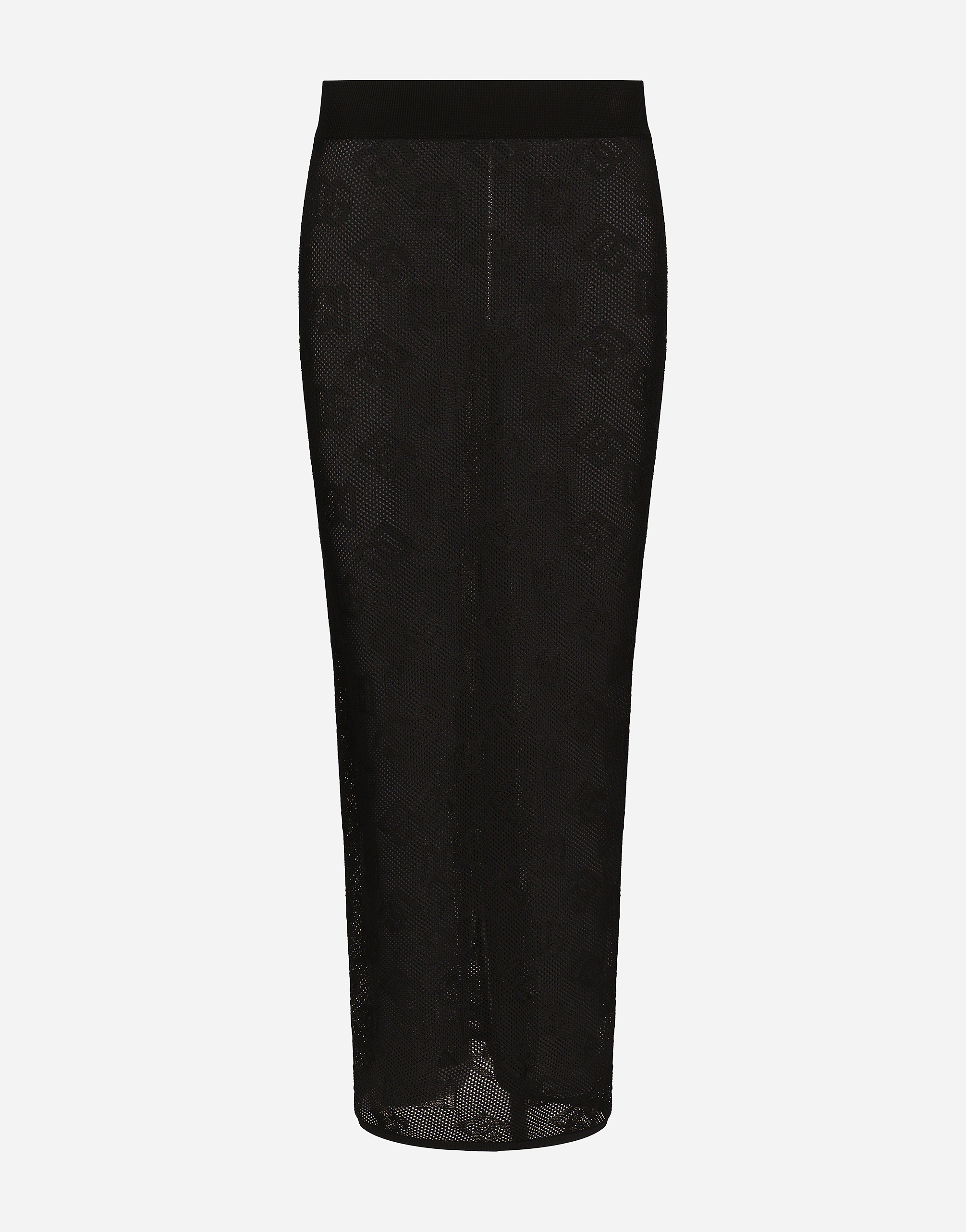 Shop Dolce & Gabbana Mesh-stitch Pencil Skirt With Jacquard Dg Logo In Black