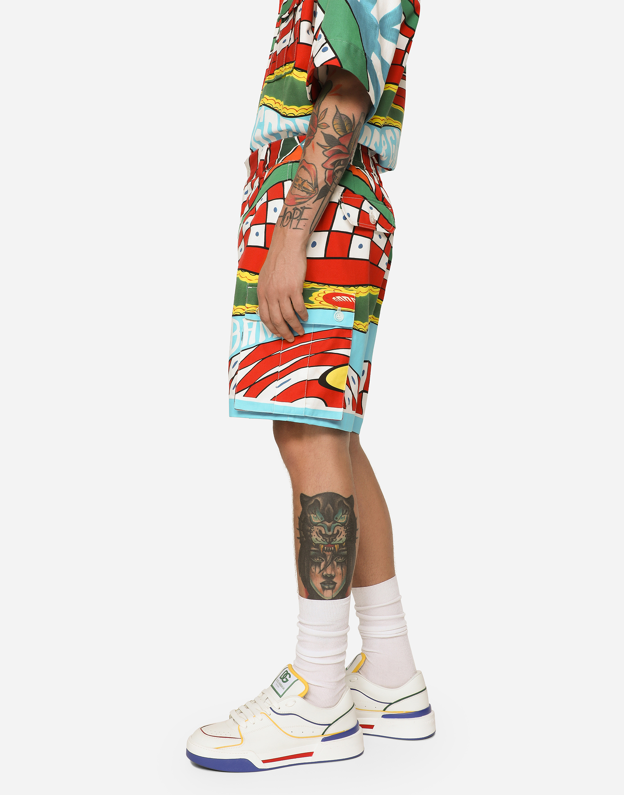 DOLCE & GABBANA CARRETTO-PRINT STRETCH DRILL CARGO SHORTS