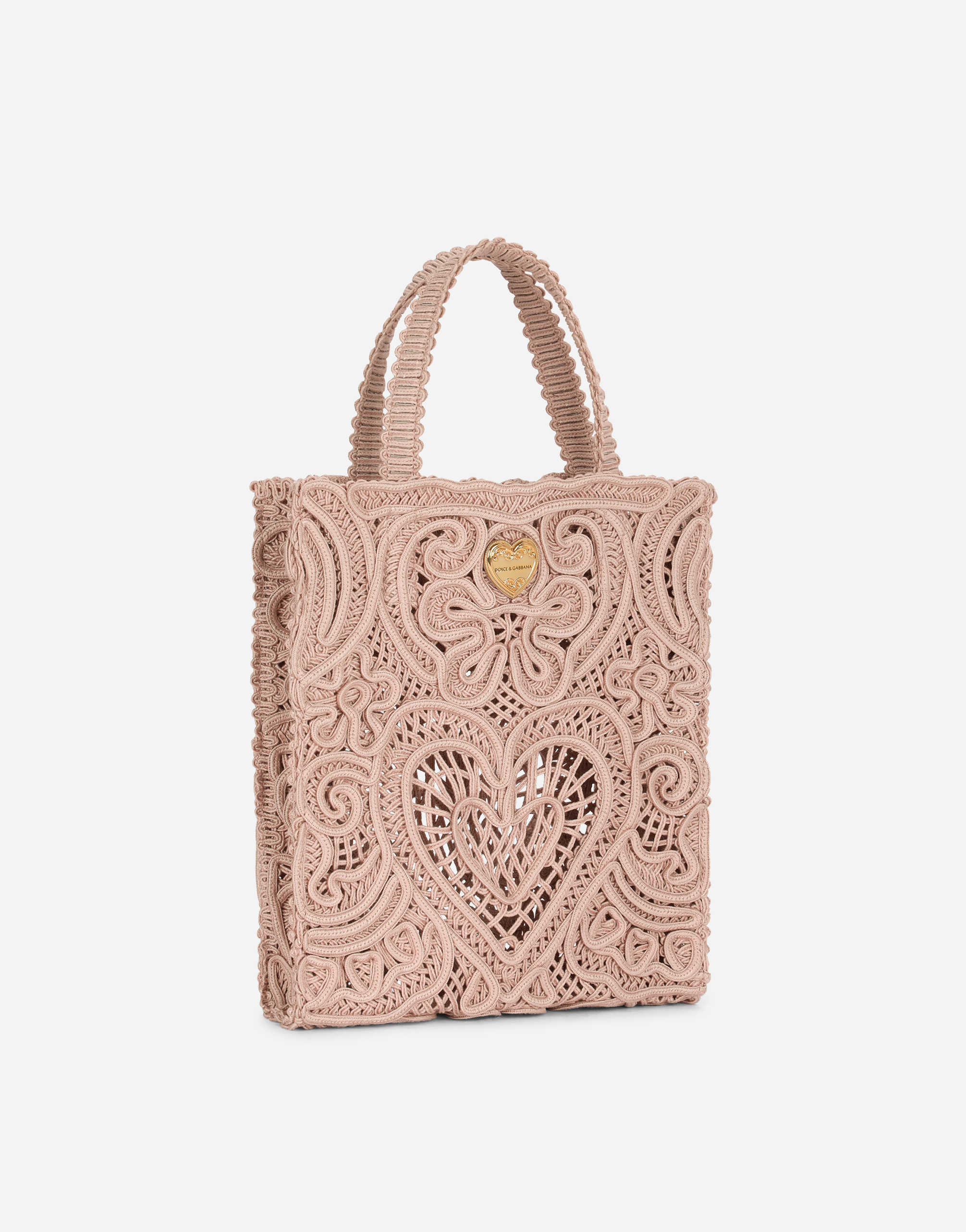 Shop Dolce & Gabbana Small Cordonetto Lace Shopper In Beige