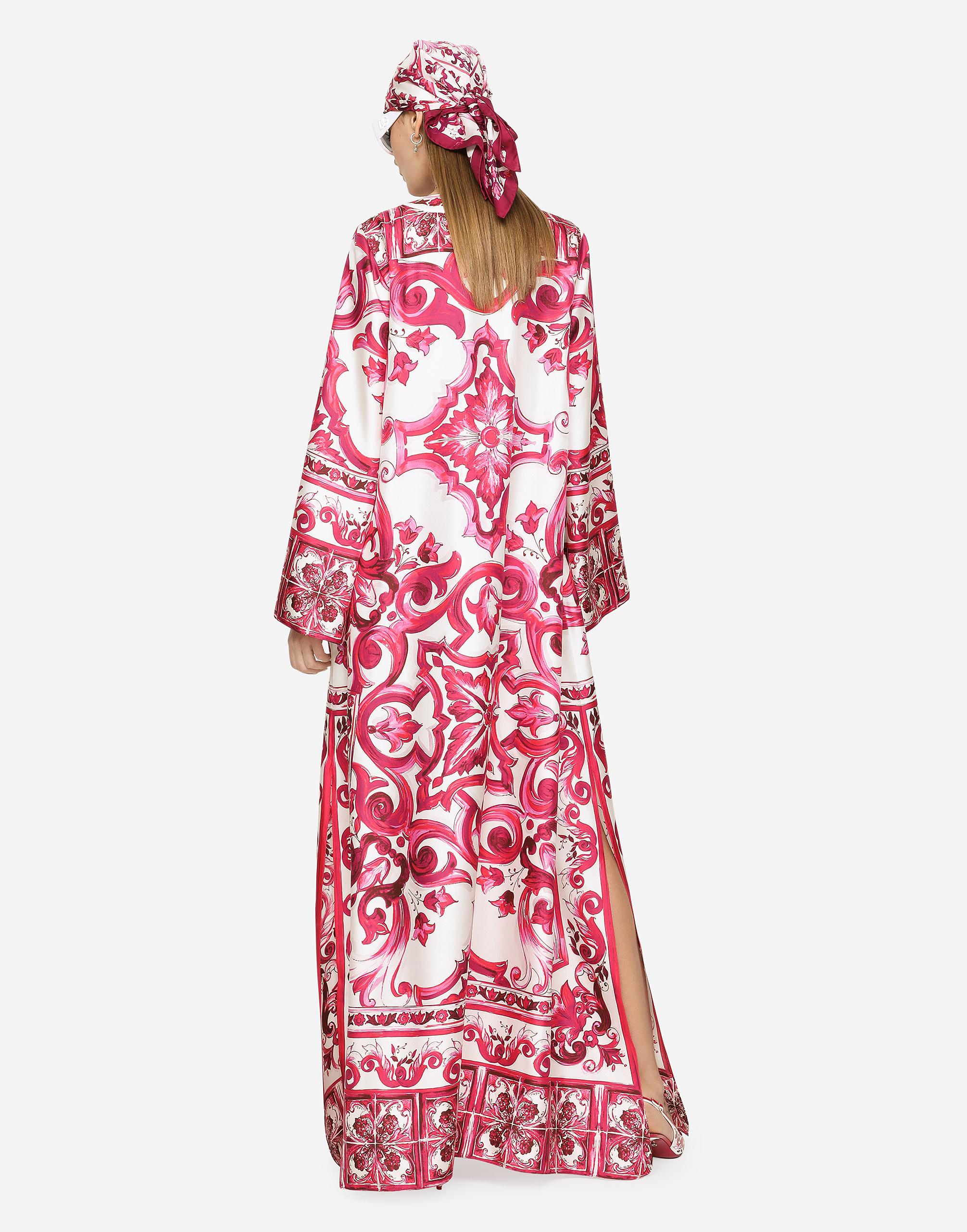 DOLCE & GABBANA TWILL CAFTAN WITH MAJOLICA PRINT