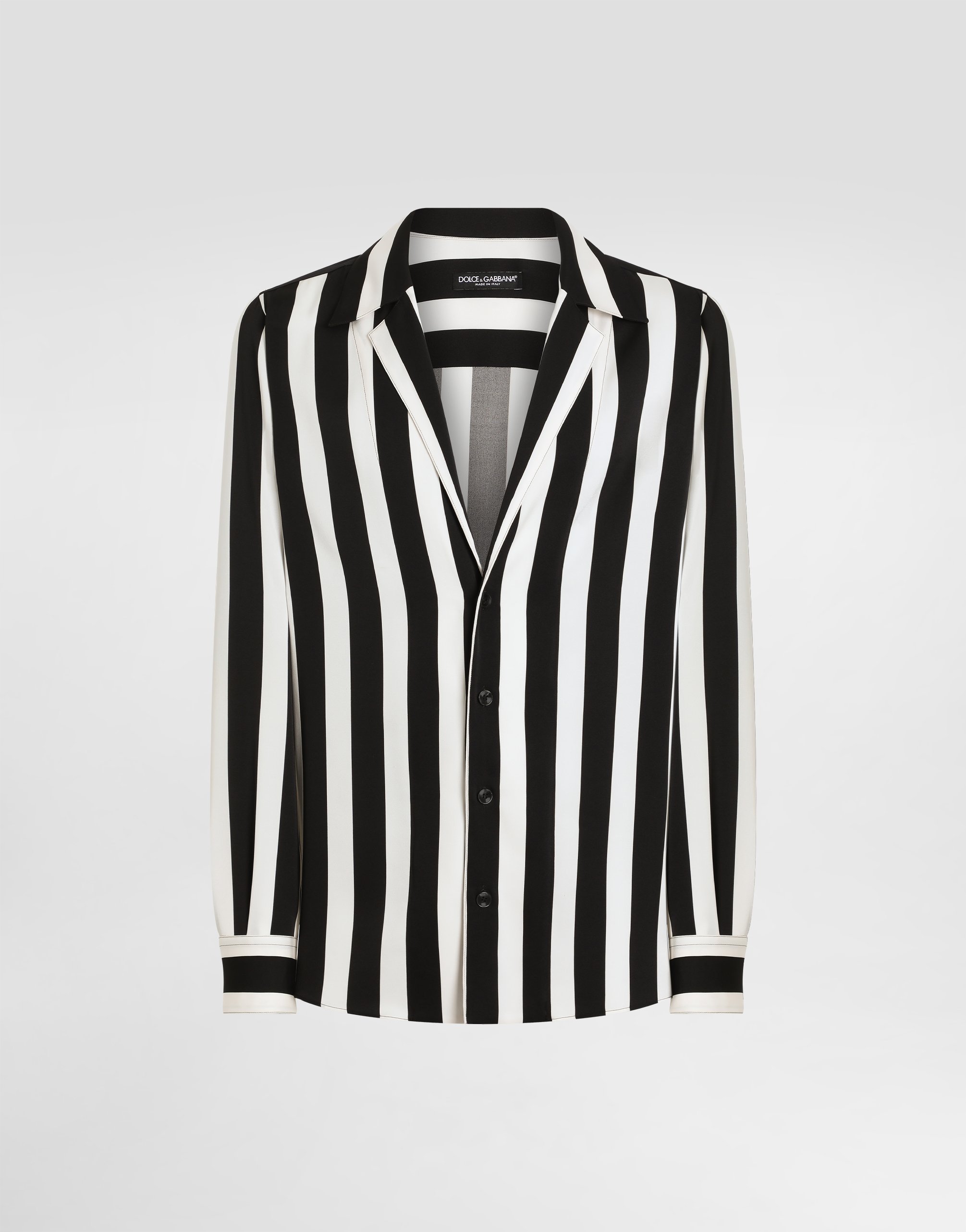 Dolce & Gabbana Long-sleeved V-neck Shirt In Silk Charmeuse In Multicolor
