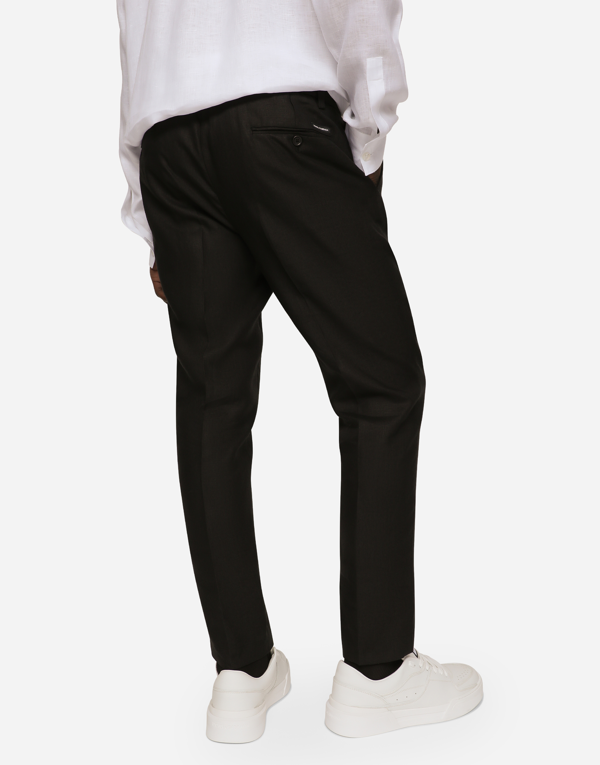 DOLCE & GABBANA LINEN PANTS WITH LOGO LABEL