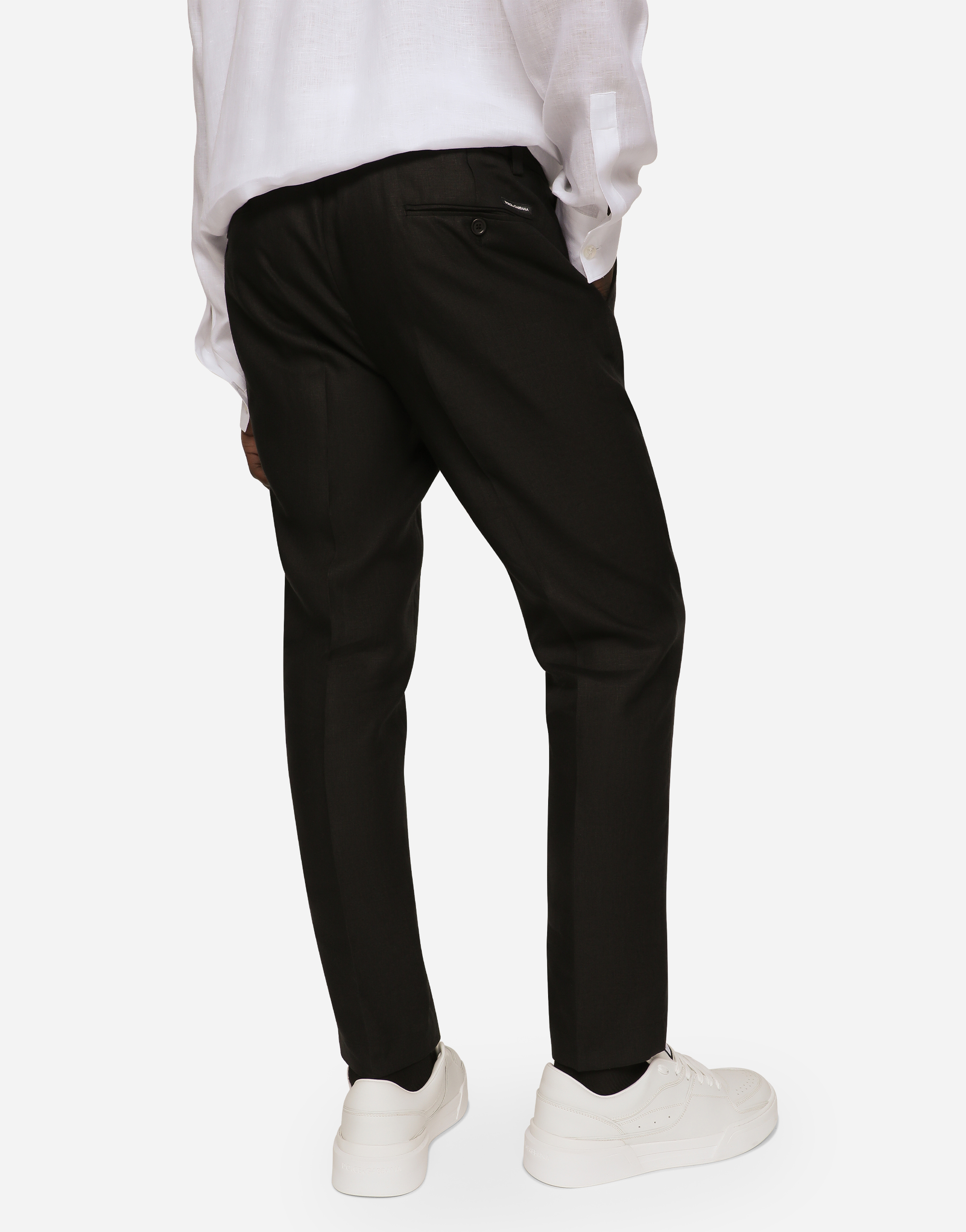 Shop Dolce & Gabbana Linen Pants With Logo Label In Black