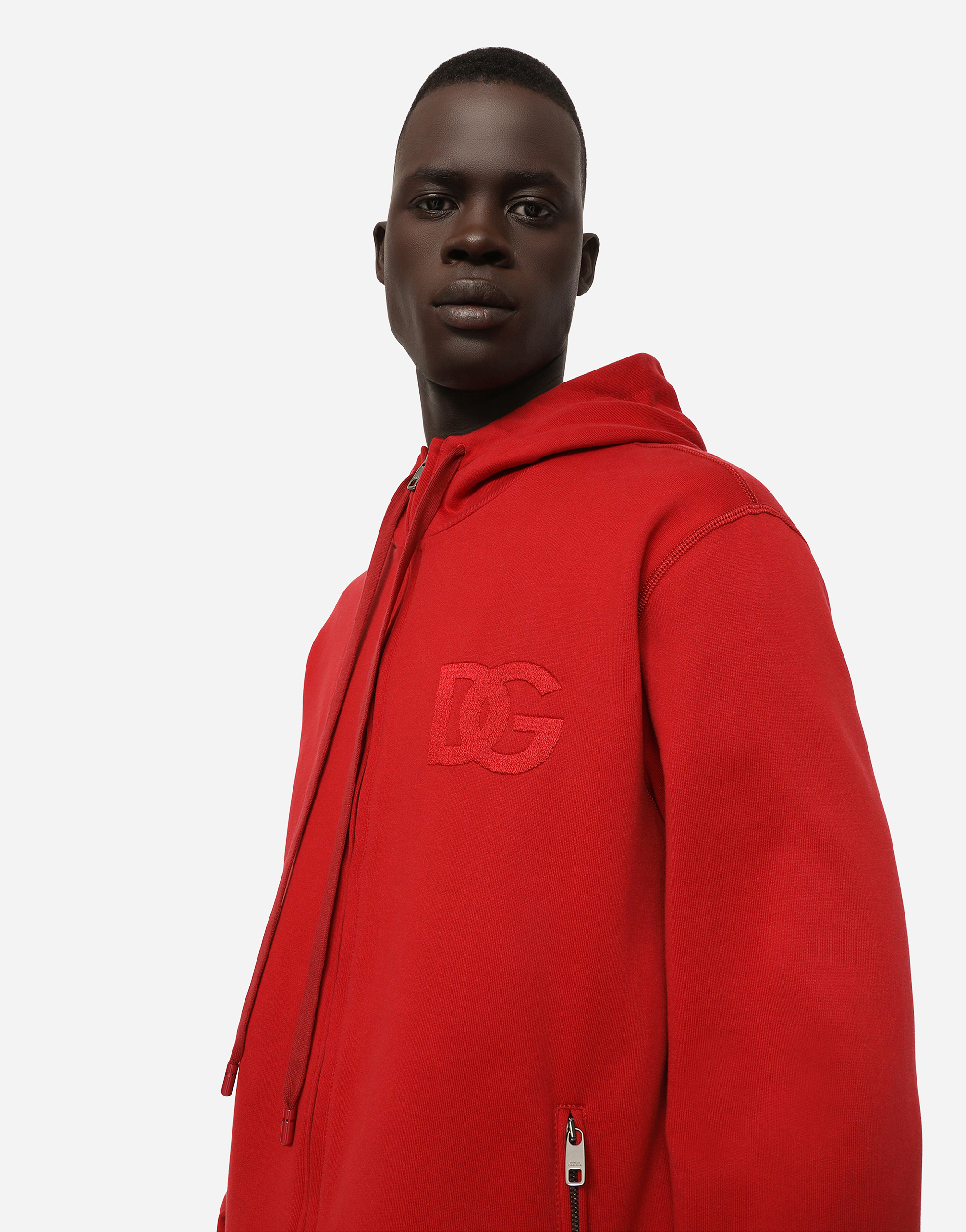 DOLCE & GABBANA ZIP-UP JERSEY HOODIE WITH DG EMBROIDERY