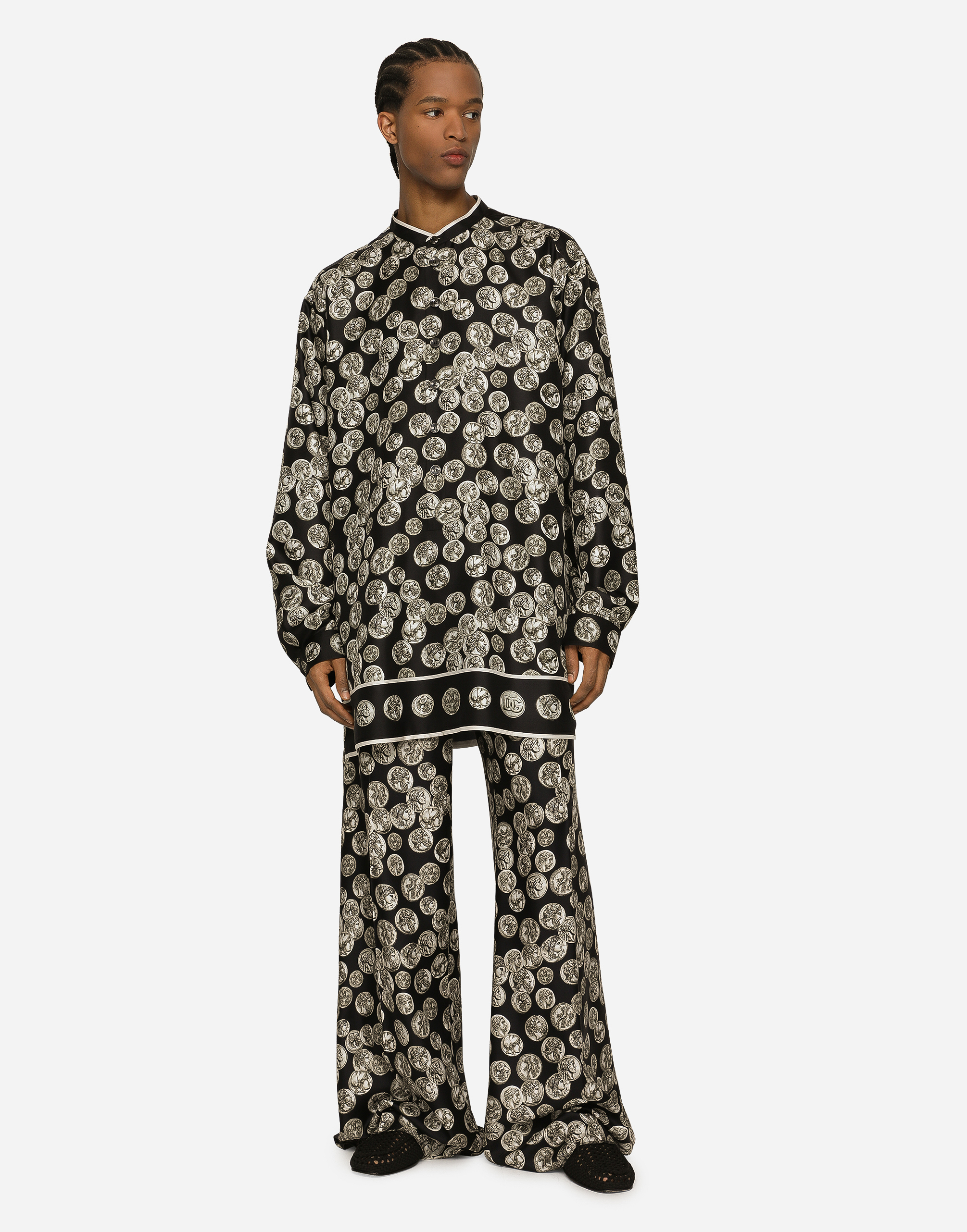 DOLCE & GABBANA COIN PRINT LONG SILK TWILL SHIRT