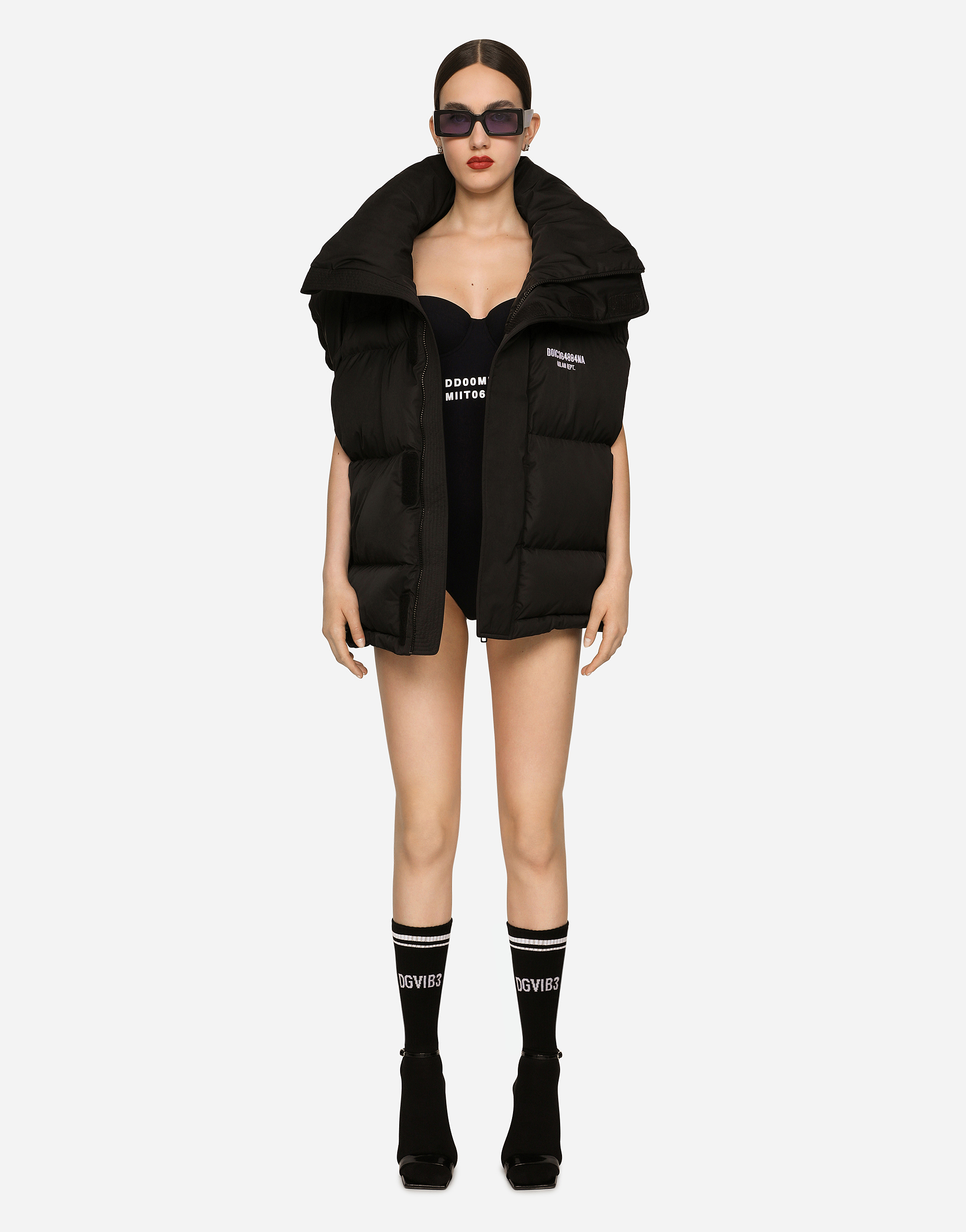 Dolce & Gabbana Sleeveless Padded Nylon Down Jacket With High Neck Dgvib3 In Black