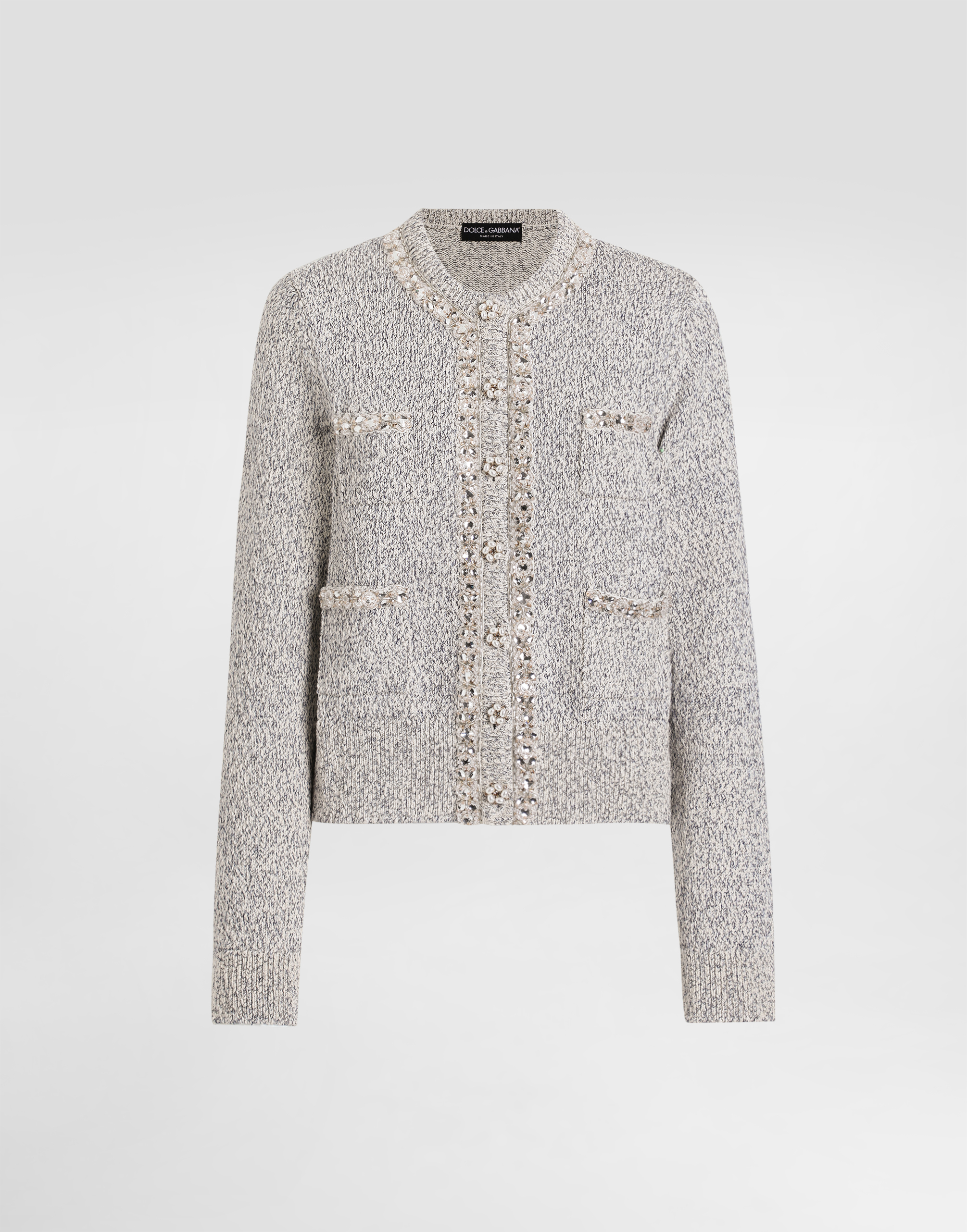 DOLCE & GABBANA グレー 長袖　ビーズ　刺繍　ロンT シルク素材 Cotton and silk cardigan in Grey for Women | Dolce&Gabbana® US