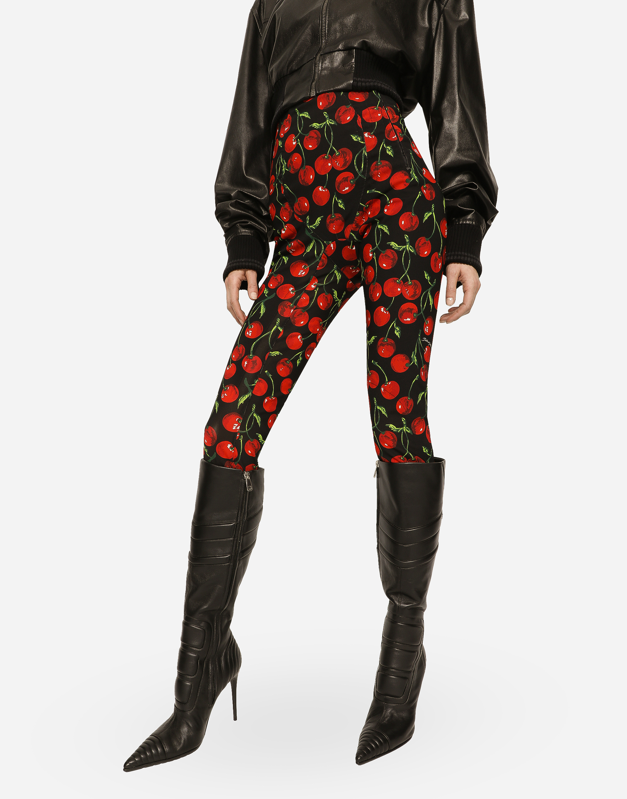 DOLCE & GABBANA CHERRY-PRINT MARQUISETTE SHAPER PANTS