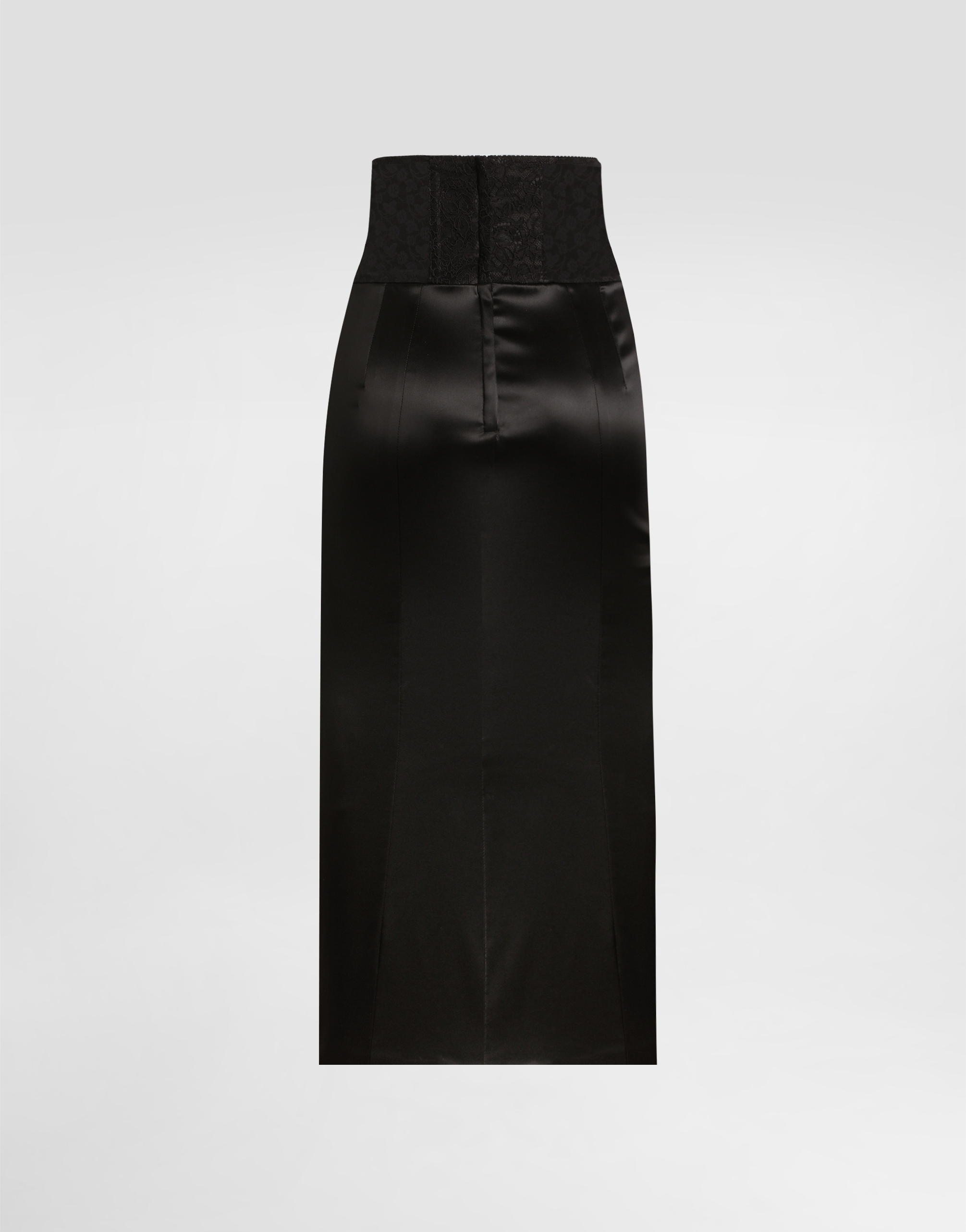 Satin calf-length skirt with corset-style belt detail