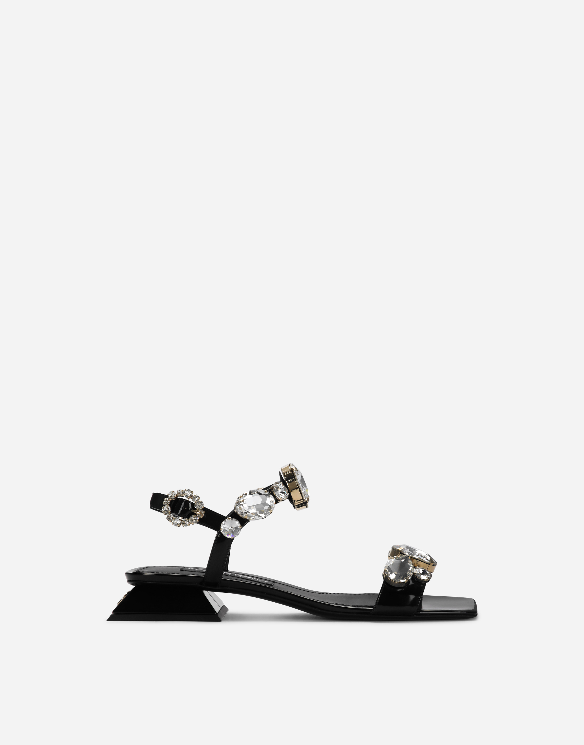 DOLCE & GABBANA POLISHED CALFSKIN SANDALS WITH CRYSTALS