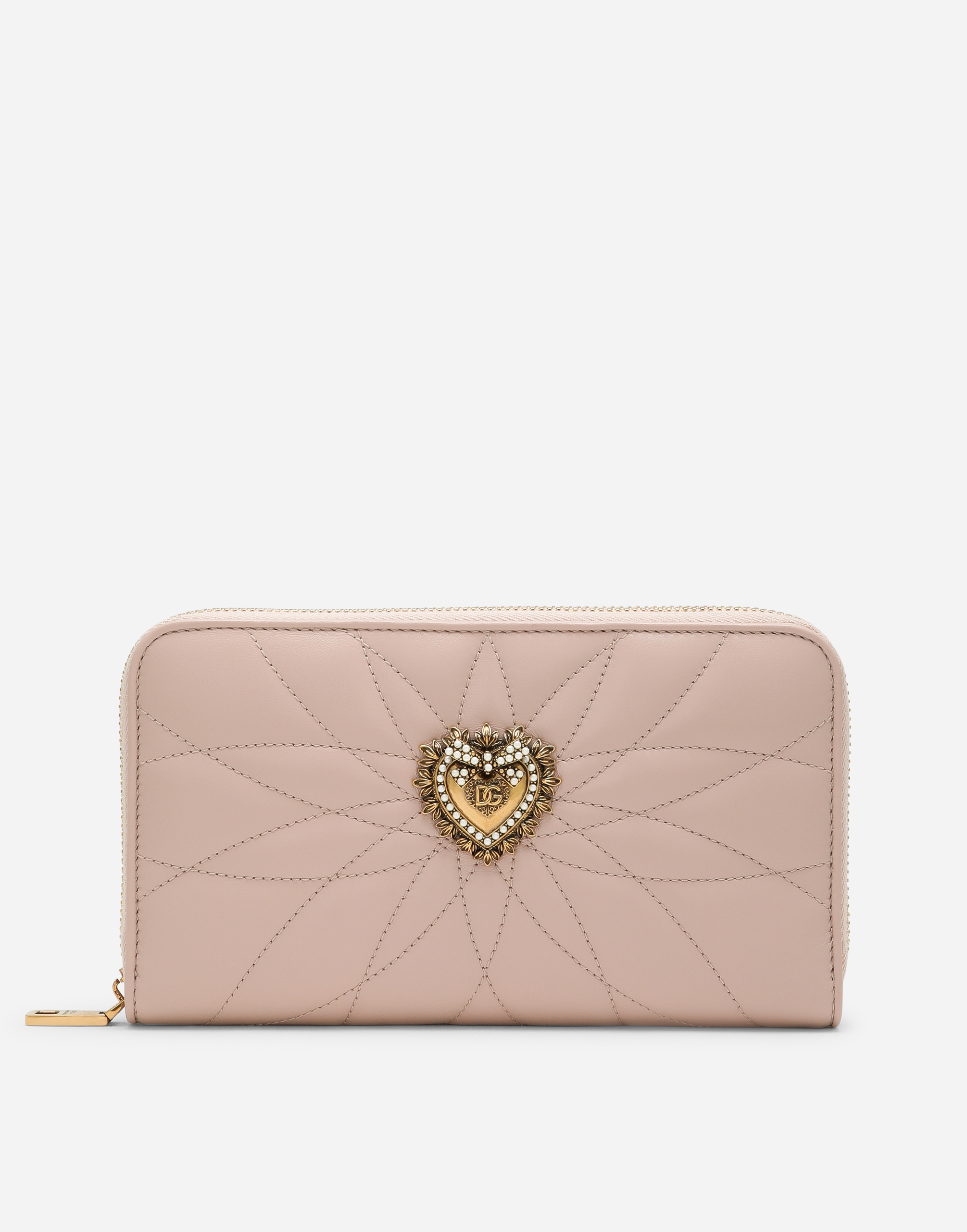 Dolce & Gabbana Zip-around Devotion Wallet In Nappa Leather In Pale Pink