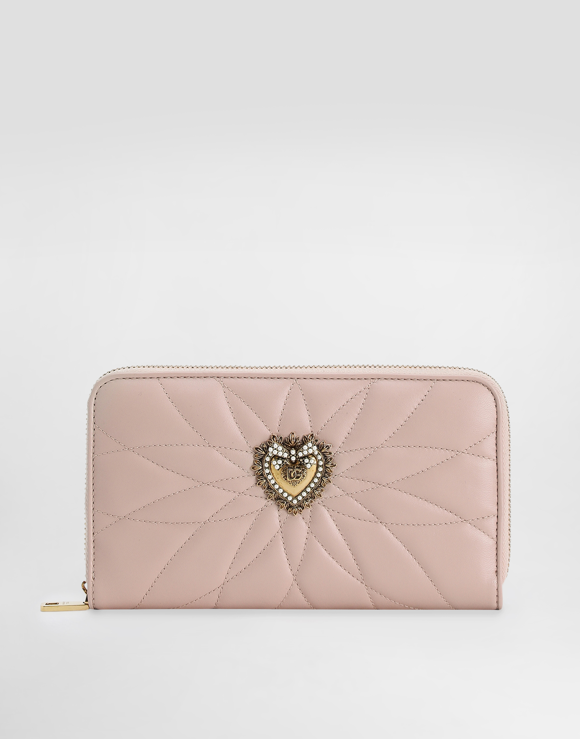 Dolce & Gabbana Zip-around Devotion Wallet In Nappa Leather In Pale Pink