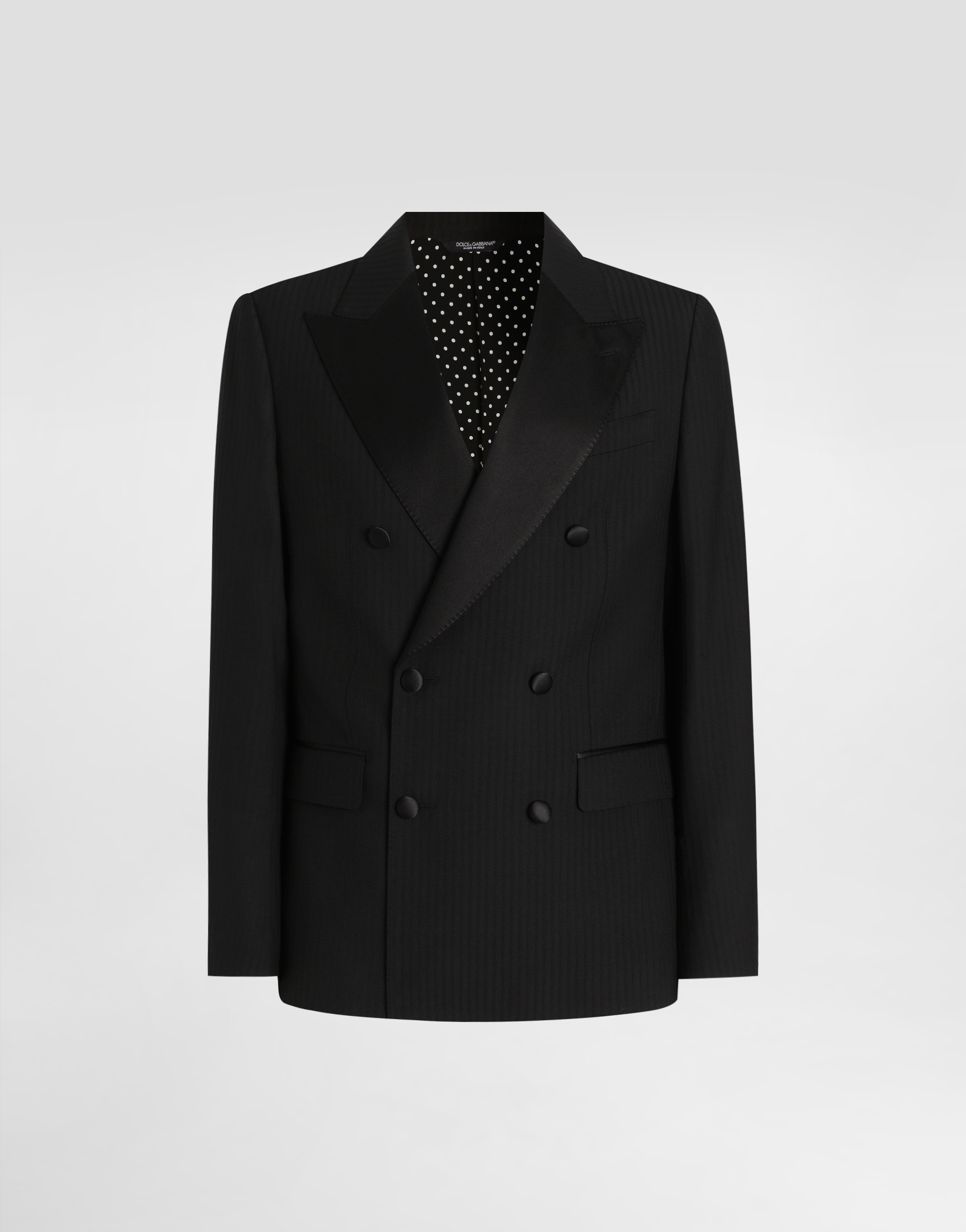 Double-breasted sicilia light jacket in striped jacquard in Black