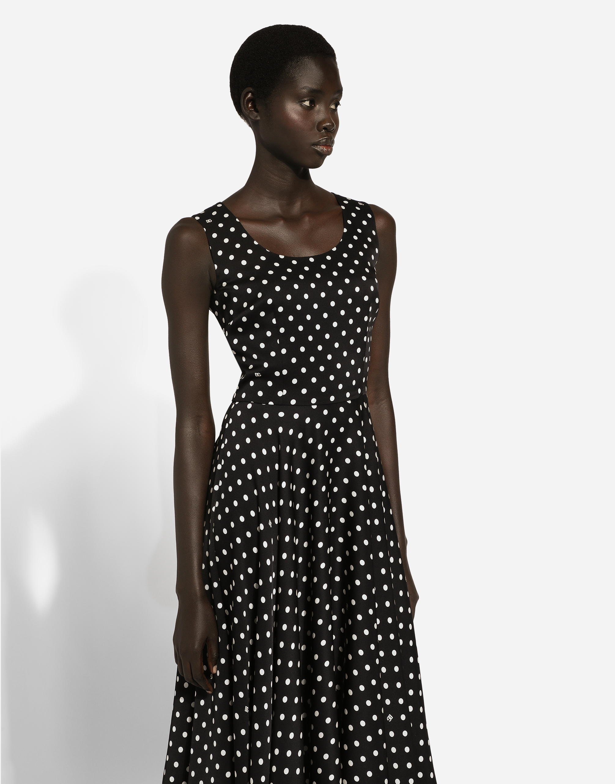 Shop Dolce & Gabbana Silk Charmeuse Calf-length Circle-skirt Dress With Polka-dot Print In プリ