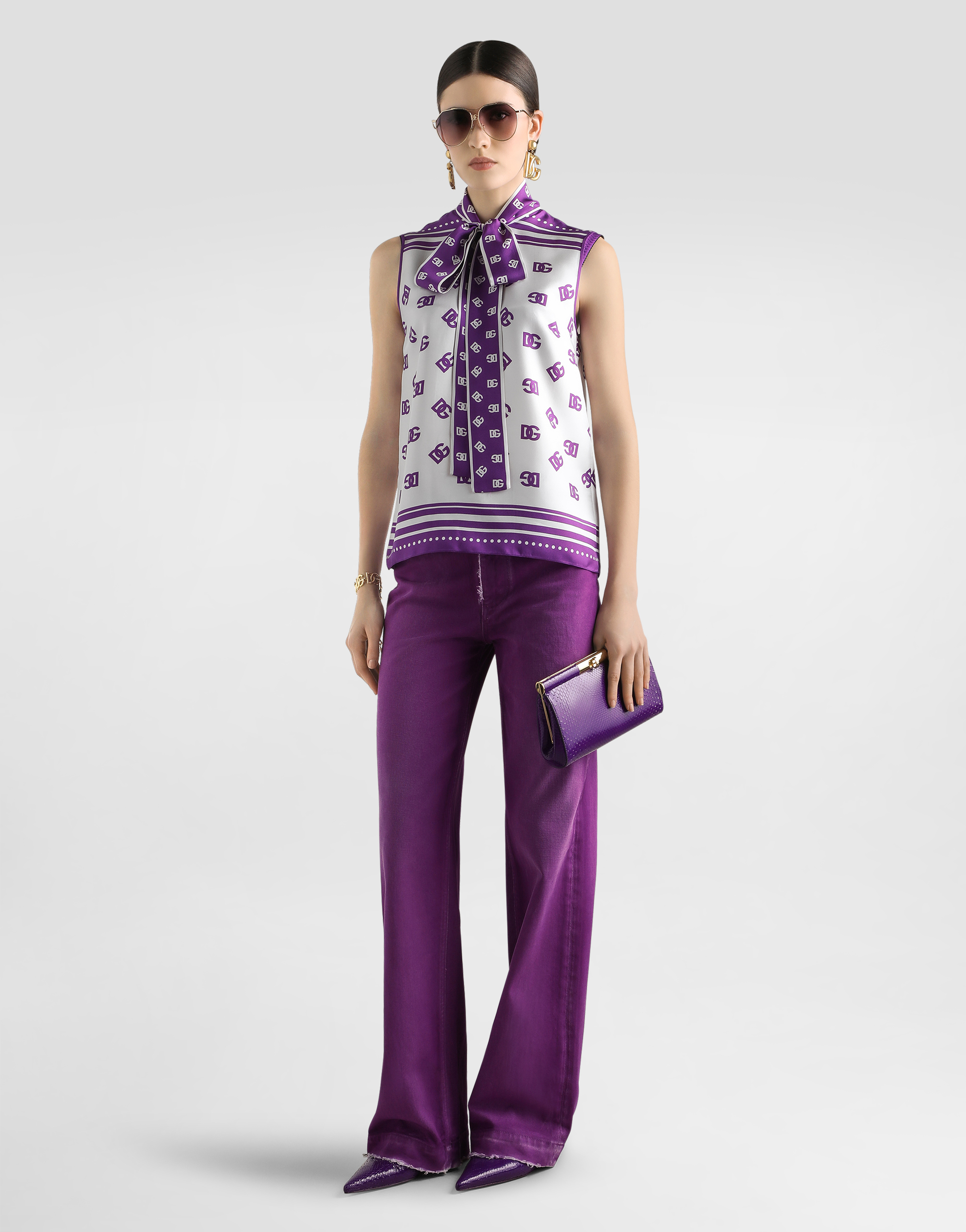 DG logo all-over silk twill top