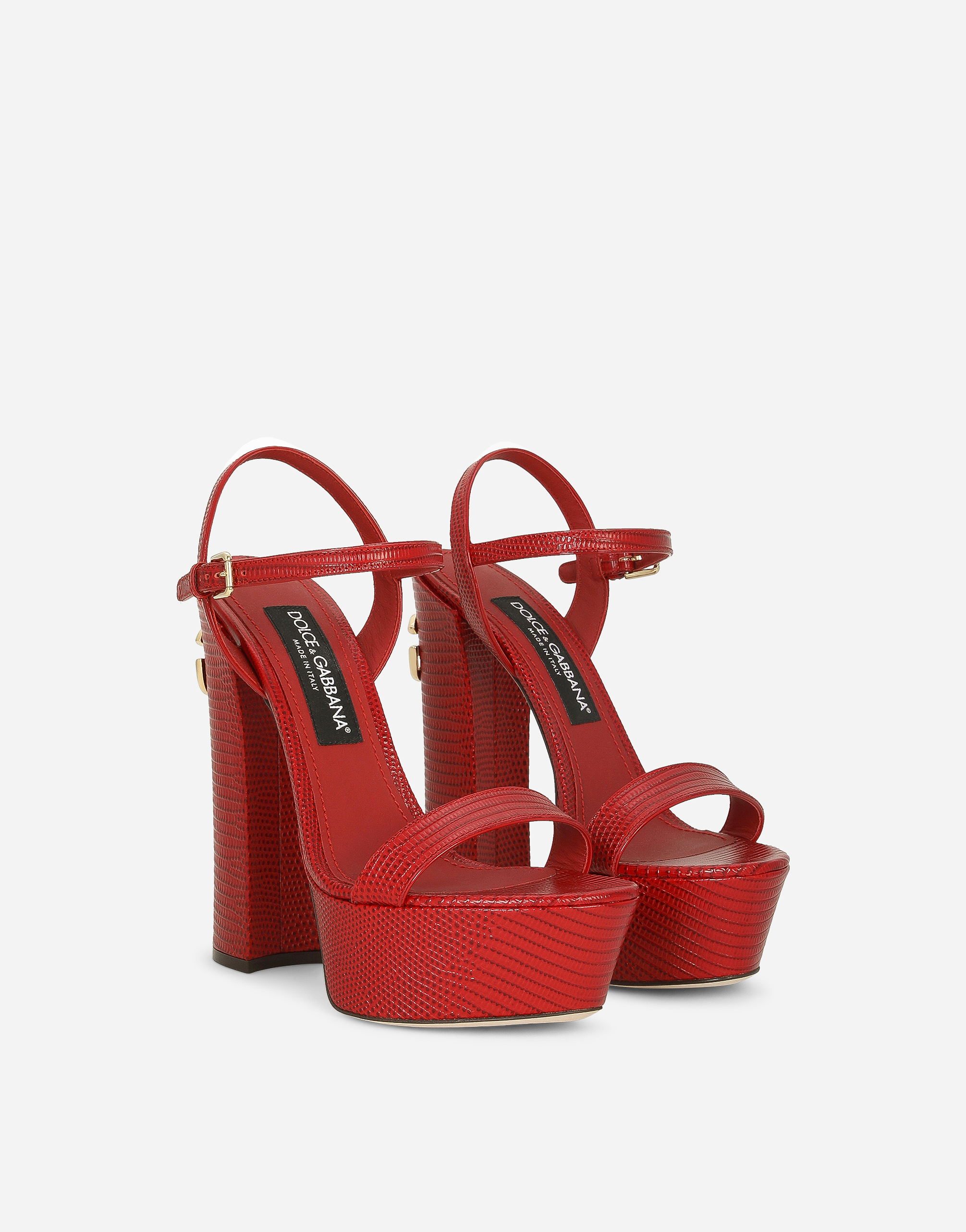 Shop Dolce & Gabbana Calfskin Platform Sandals In Red