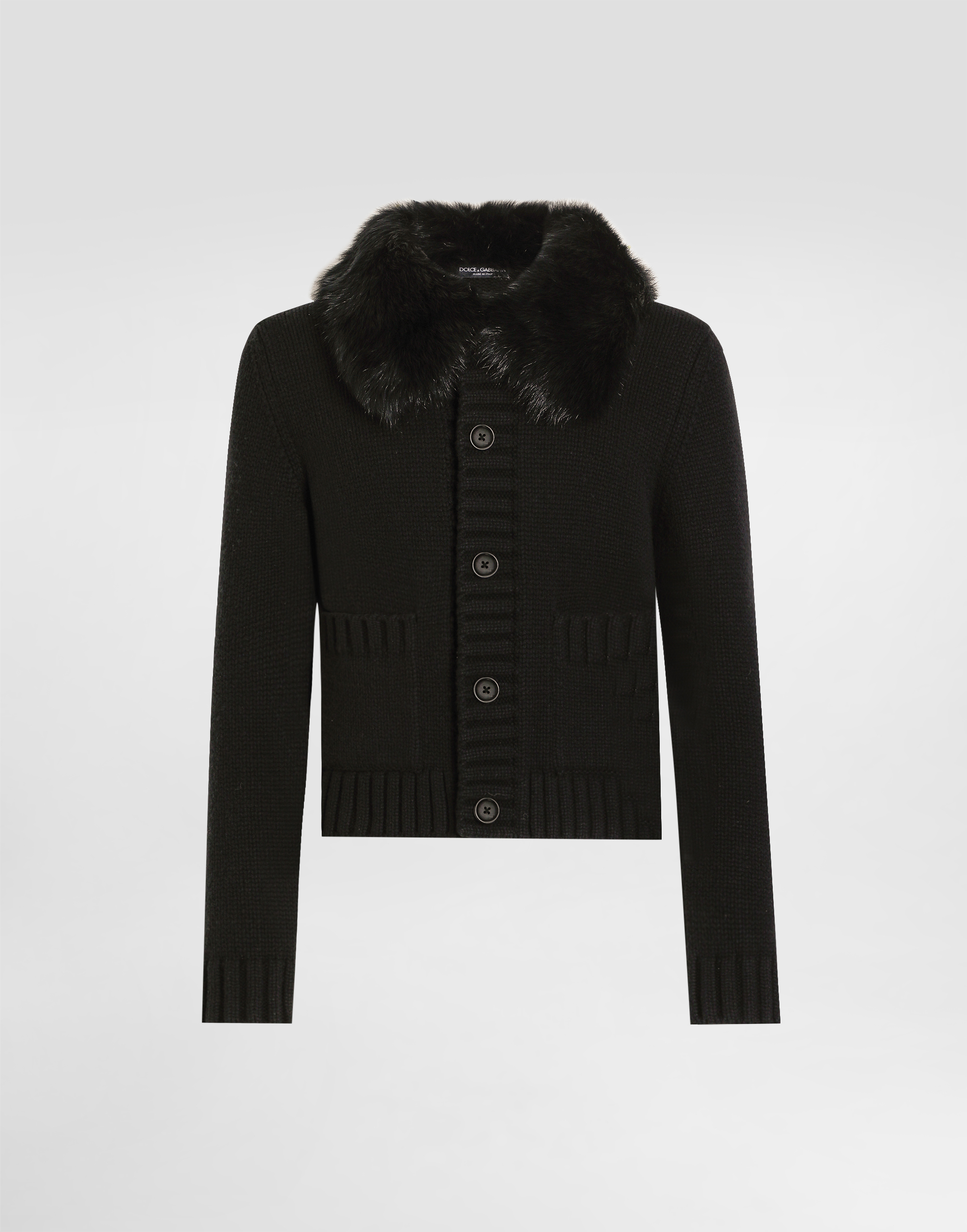 Dolce & Gabbana Wool Jacket With Fur-effect Collar In Black