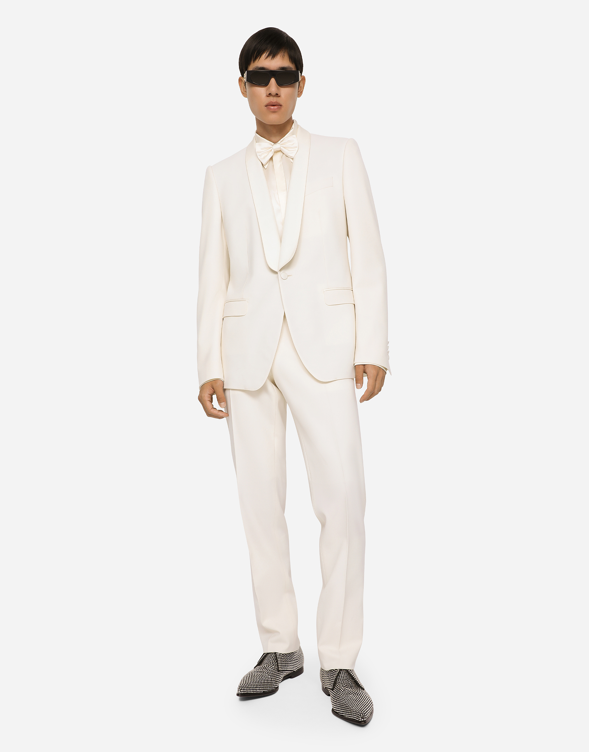 Dolce & Gabbana White Slim Pants With Covered Button In Wool And Silk Blend Man In White