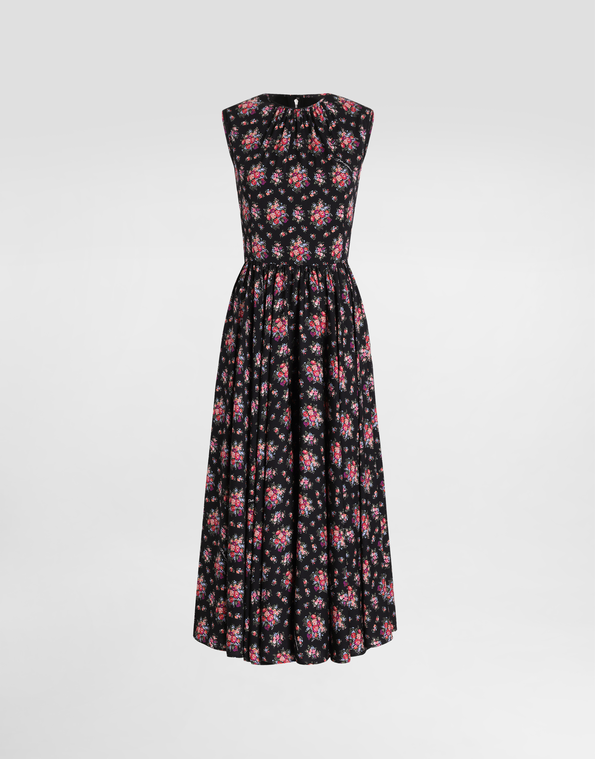 Small flower bouquets-print charmeuse dress in Multicolor for