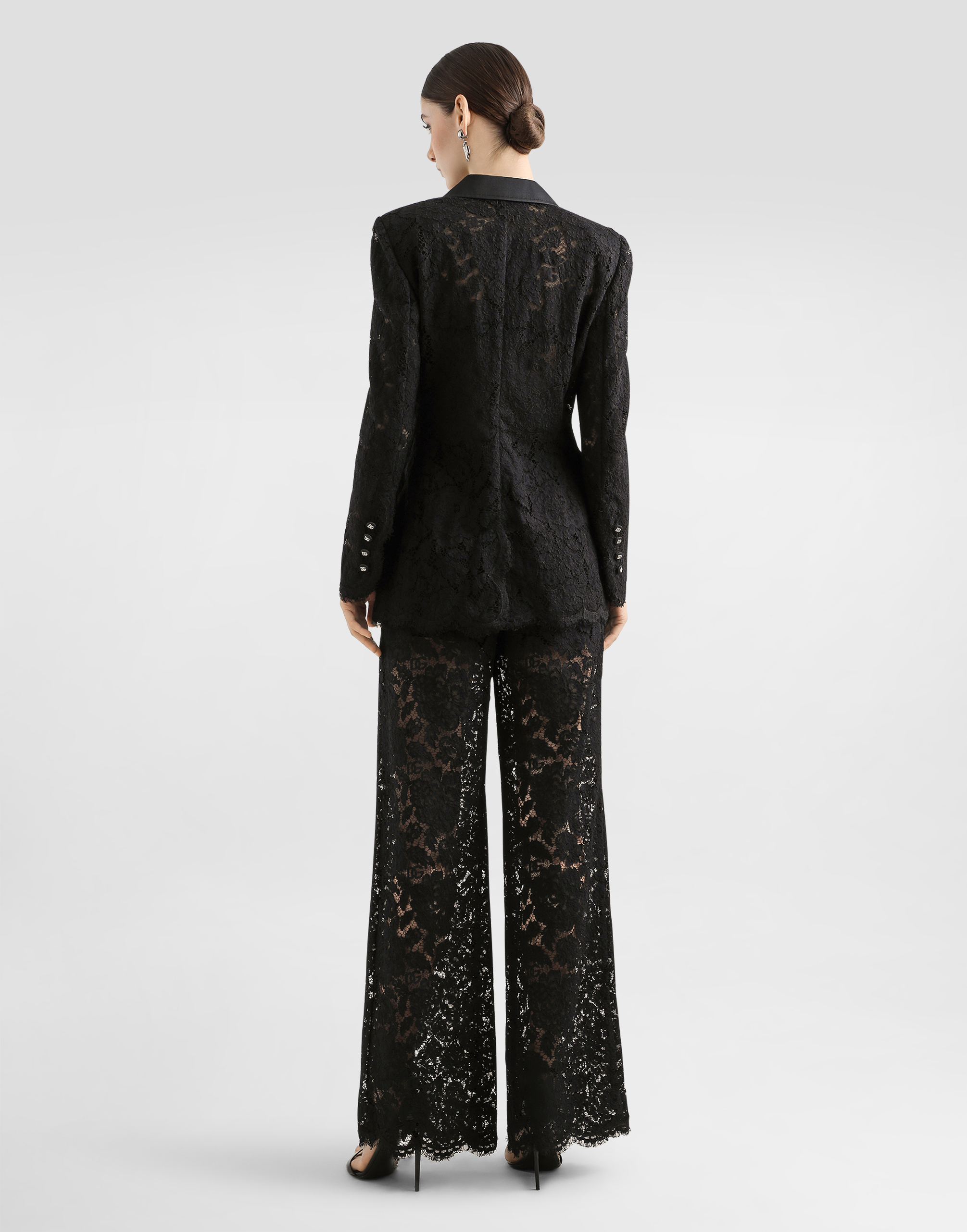 Dolce & Gabbana Branded Stretch Lace Turlington Blazer In Black