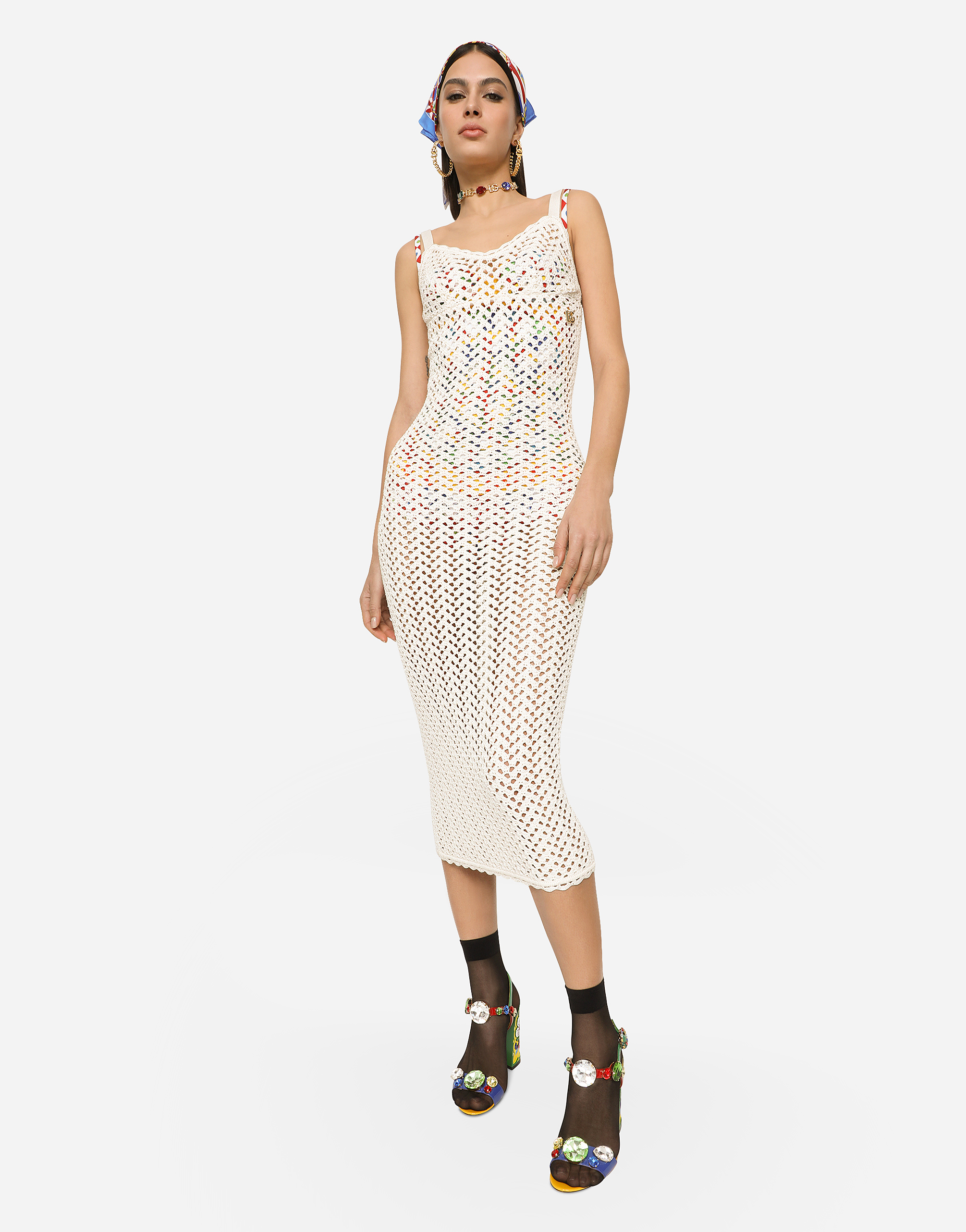 Shop Dolce & Gabbana Crochet Slip Dress In White
