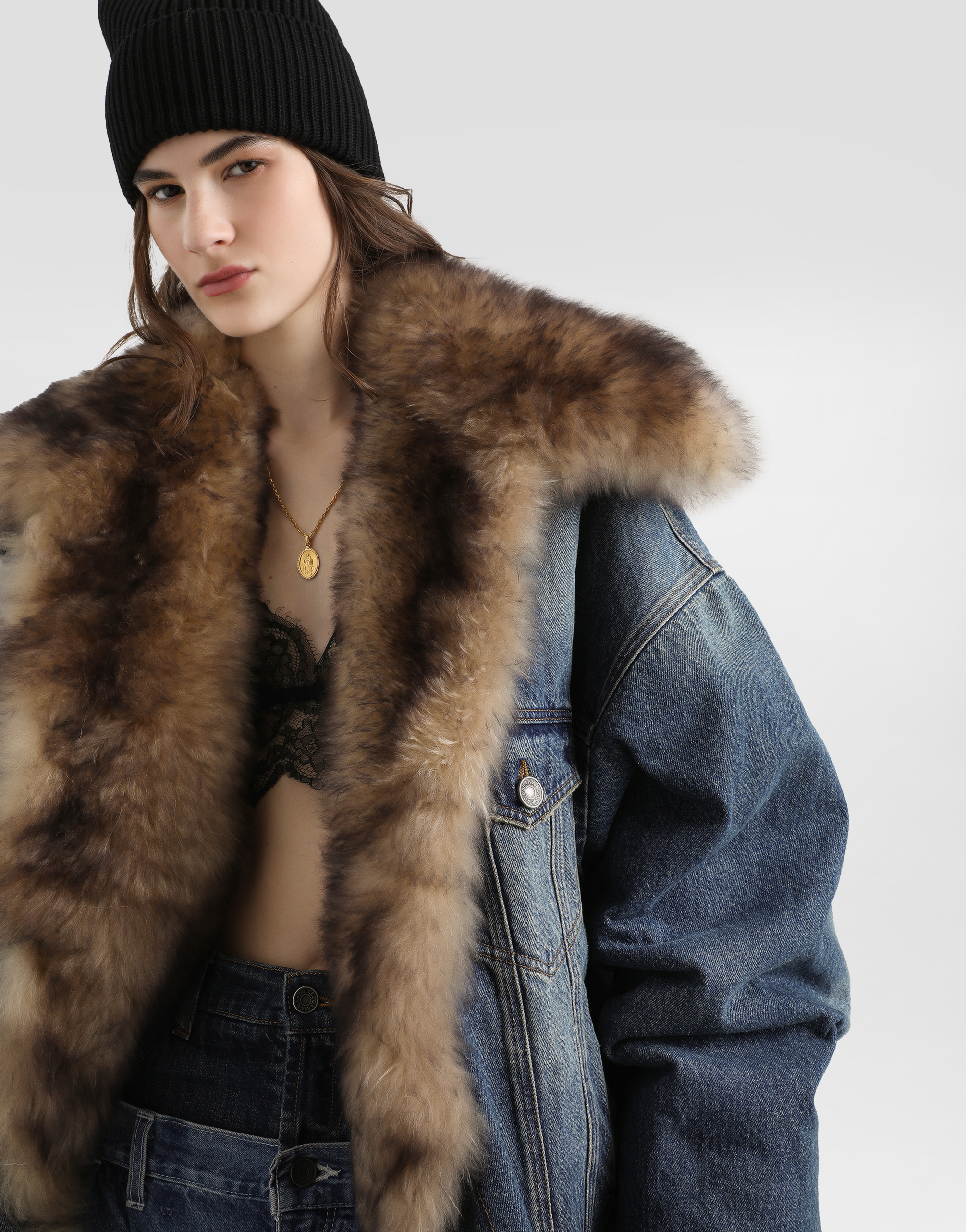 Denim jacket with fur