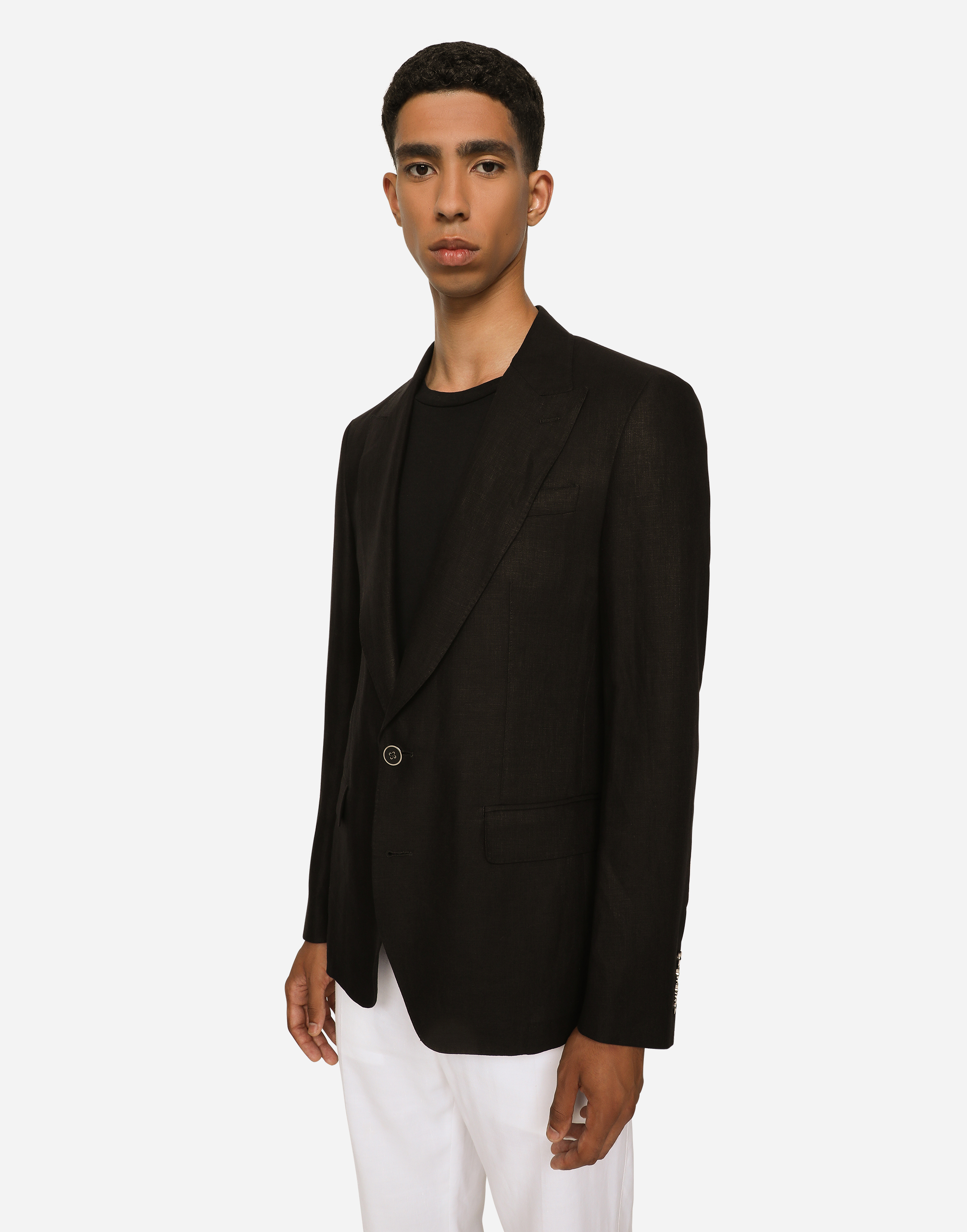Dolce & Gabbana Deconstructed Single-breasted Linen Blazer In Black