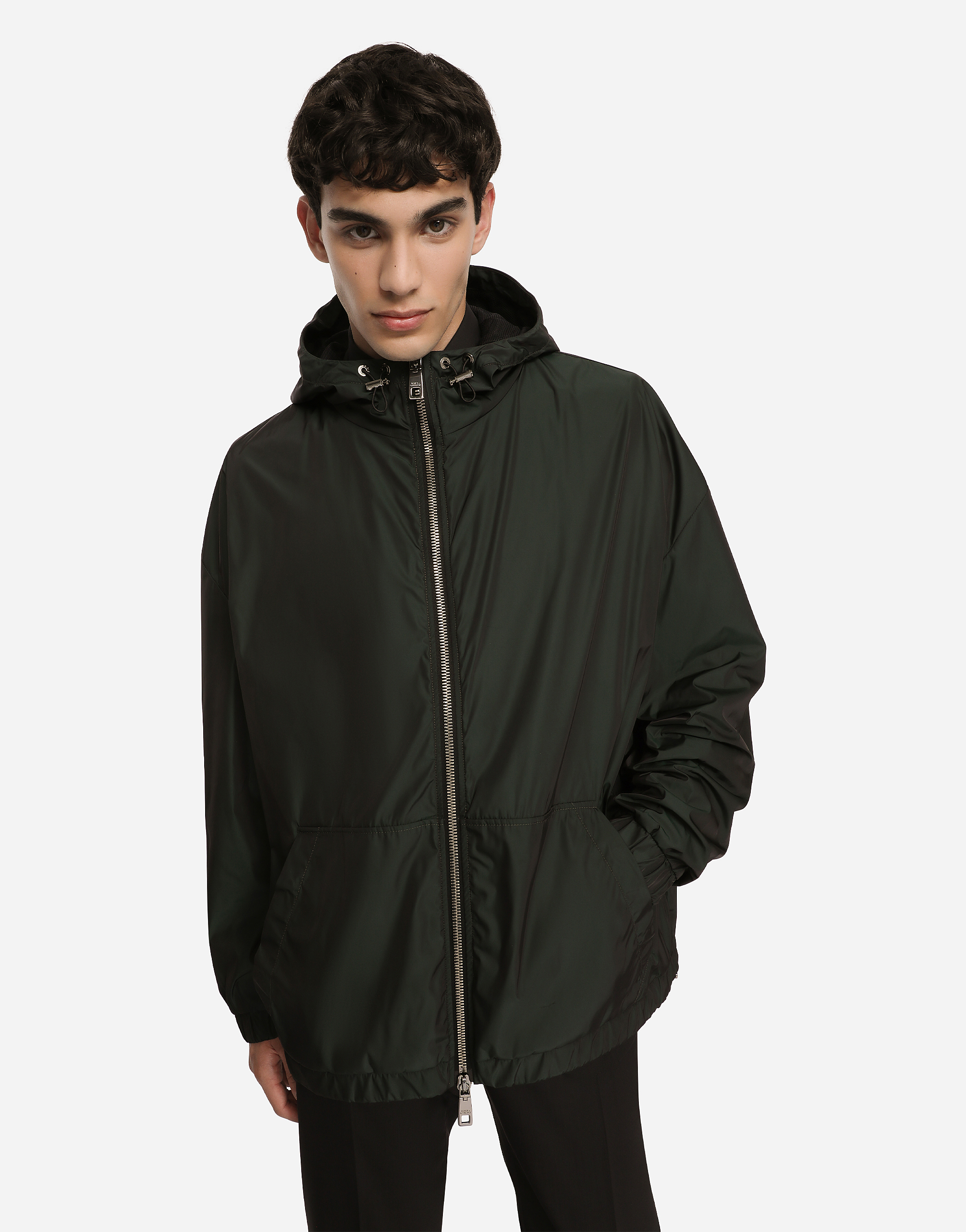 Shop Dolce & Gabbana Nylon Jacket With Hood In Grey