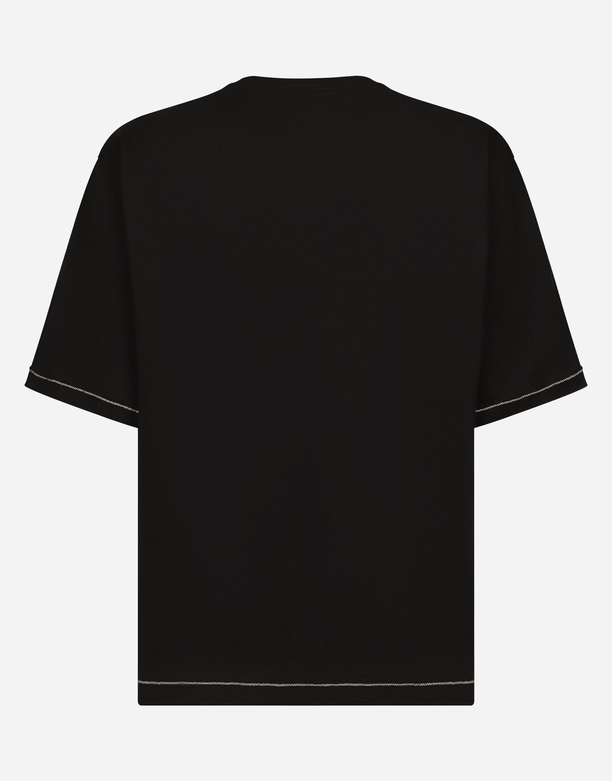 Shop Dolce & Gabbana Short-sleeved Cotton T-shirt With Embroidered Logo In Black