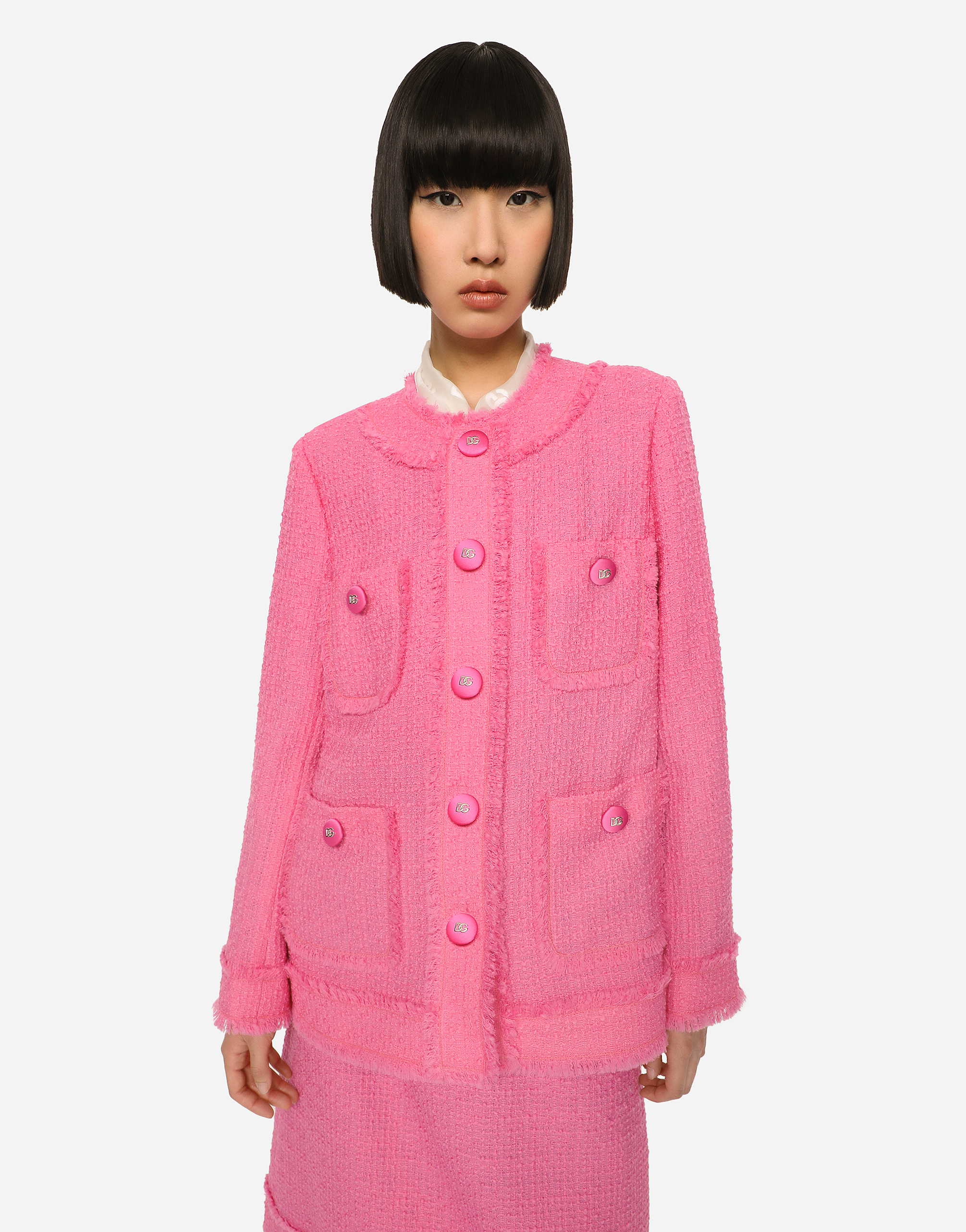 Dolce & Gabbana Single-breasted Raschel Tweed Jacket In Pink