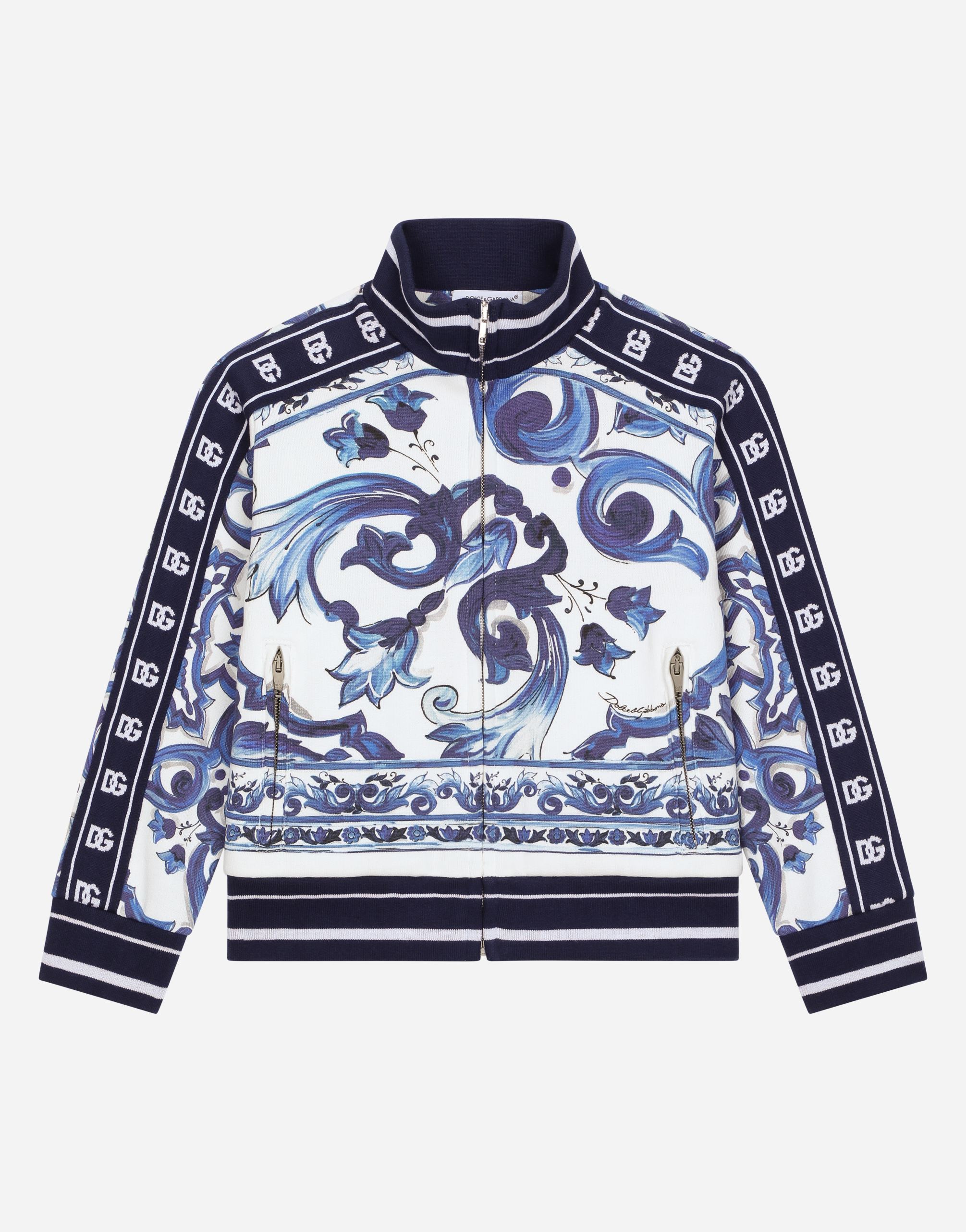Dolce & Gabbana Zip-up Jersey Sweatshirt With Majolica Print In Multicolor