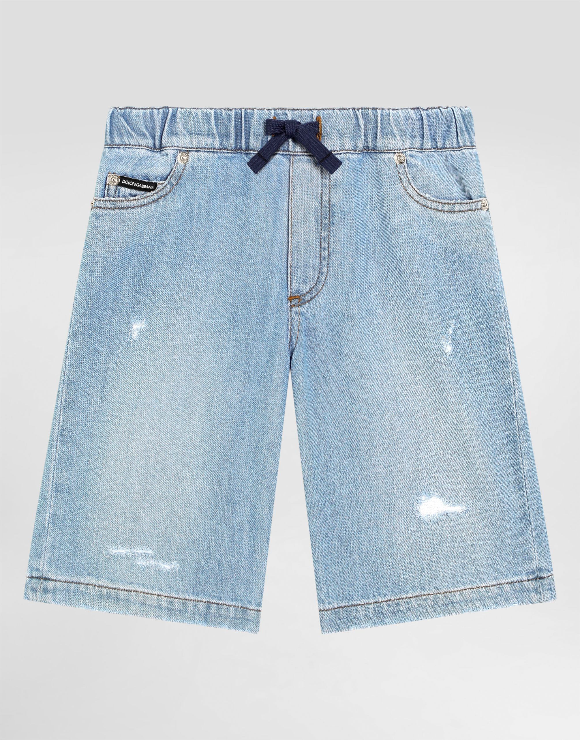 Dolce & Gabbana 5-pocket Ripped Denim Shorts In Multicolor